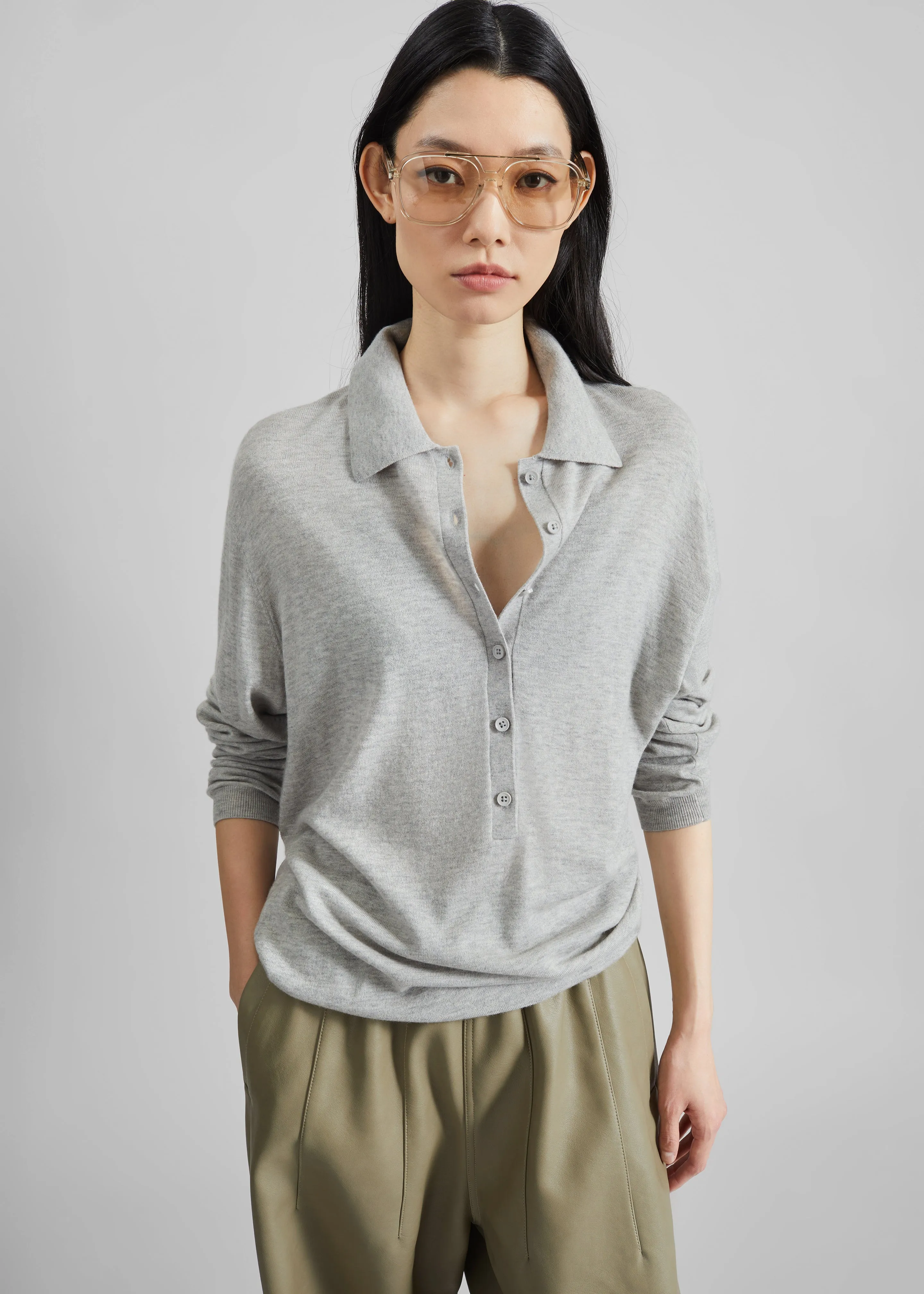 Tala Knit V-Neck Polo - Light Grey sold by Frankie Shop product image thumbnail 5