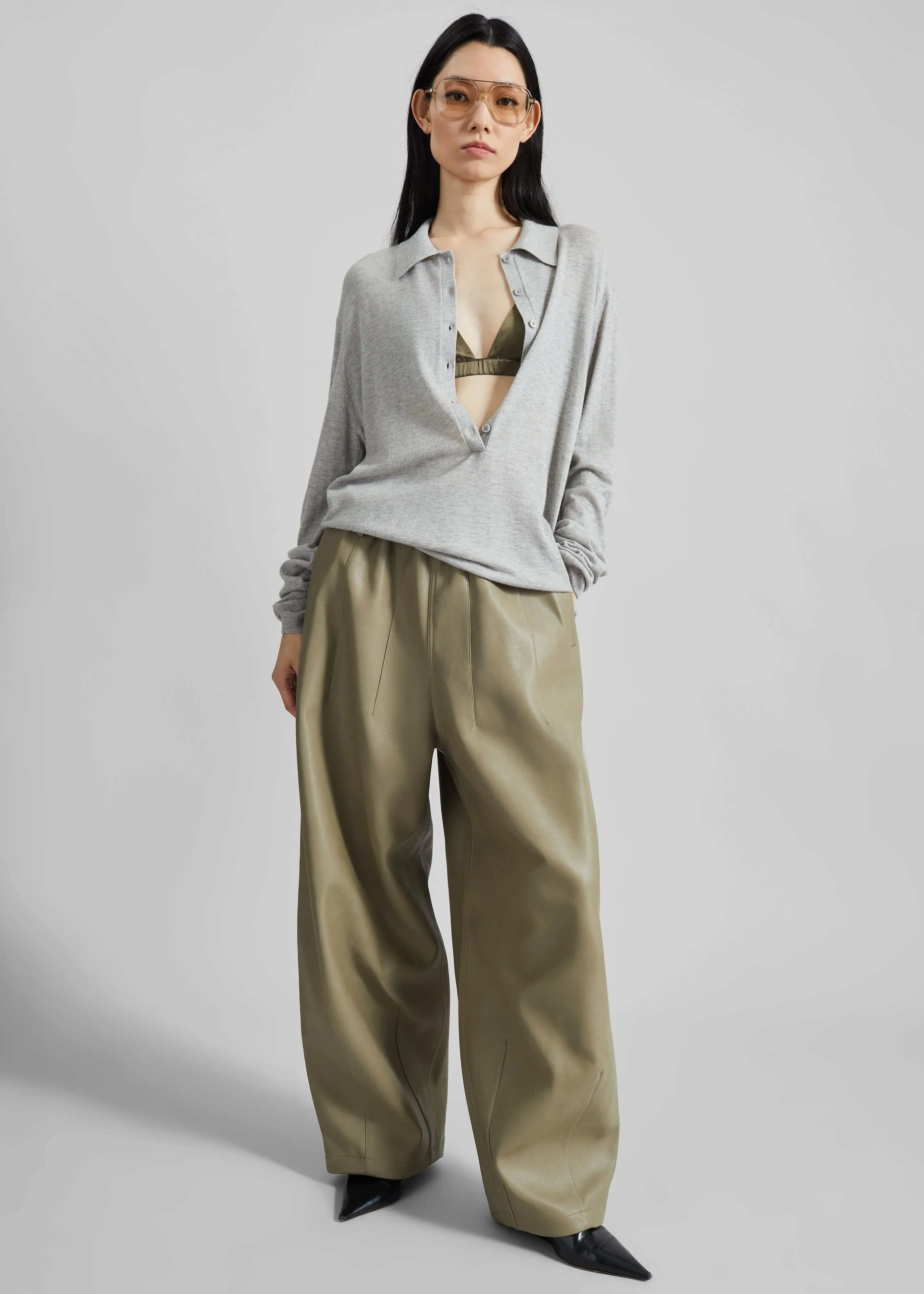 Tala Knit V-Neck Polo - Light Grey sold by Frankie Shop product image thumbnail 4