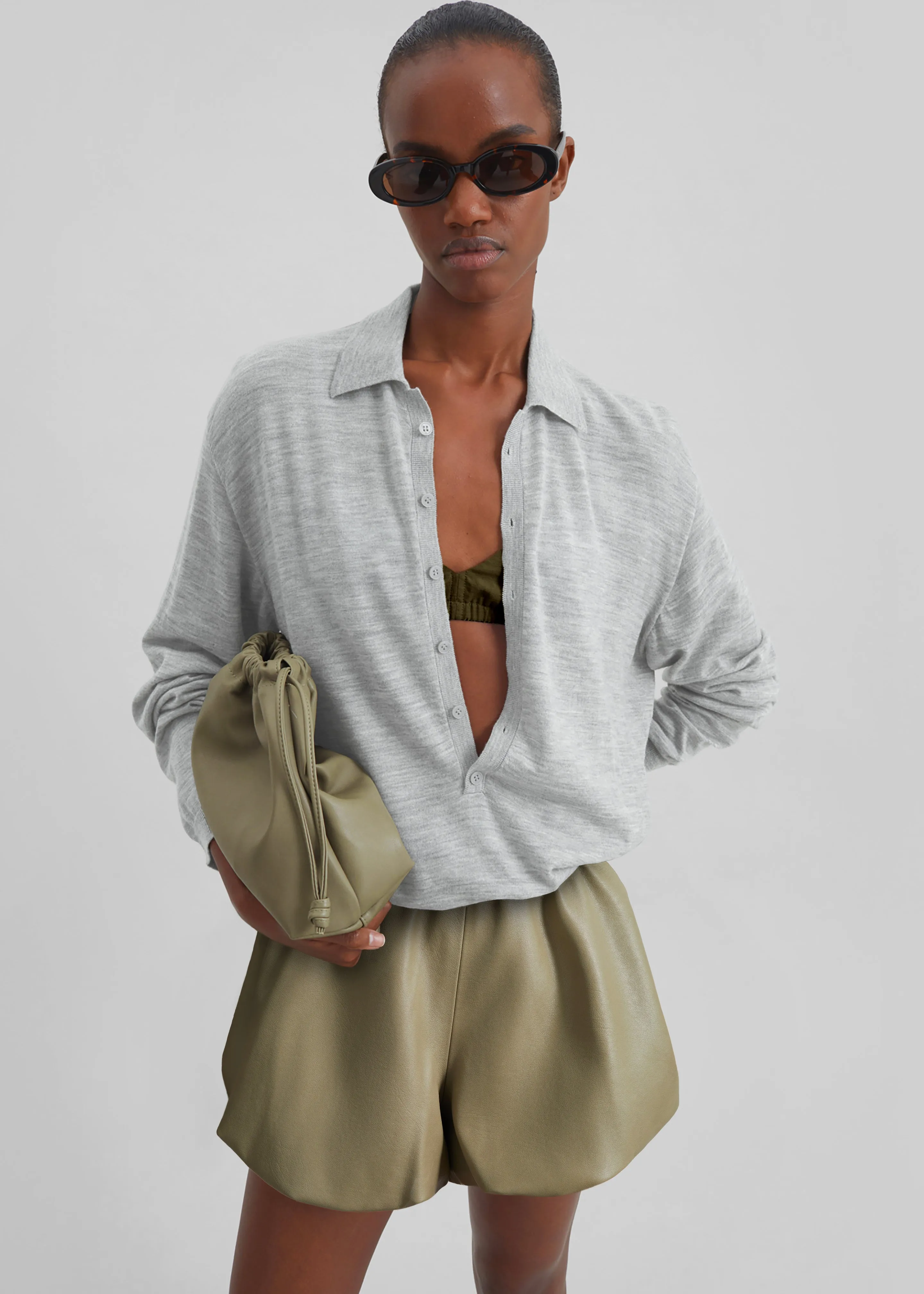 Tala Knit V-Neck Polo - Light Grey sold by Frankie Shop product image thumbnail 2