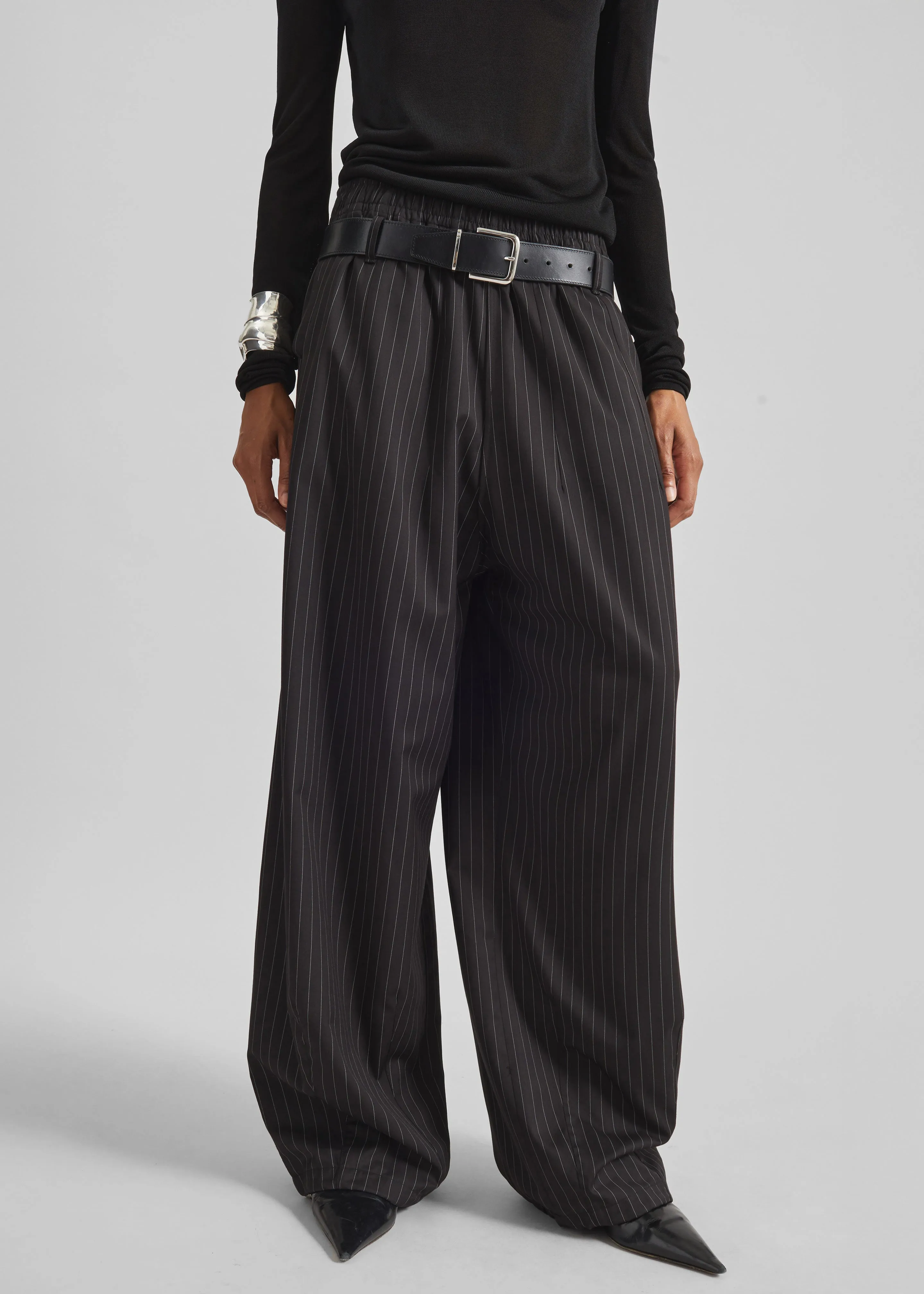 Oakdale Track Pants - Black/White Pinstripe sold by Frankie Shop