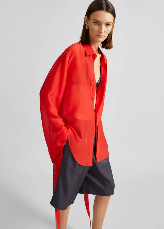 Verlin Sheer Chiffon Tie Cuff Shirt - Red sold by Frankie Shop