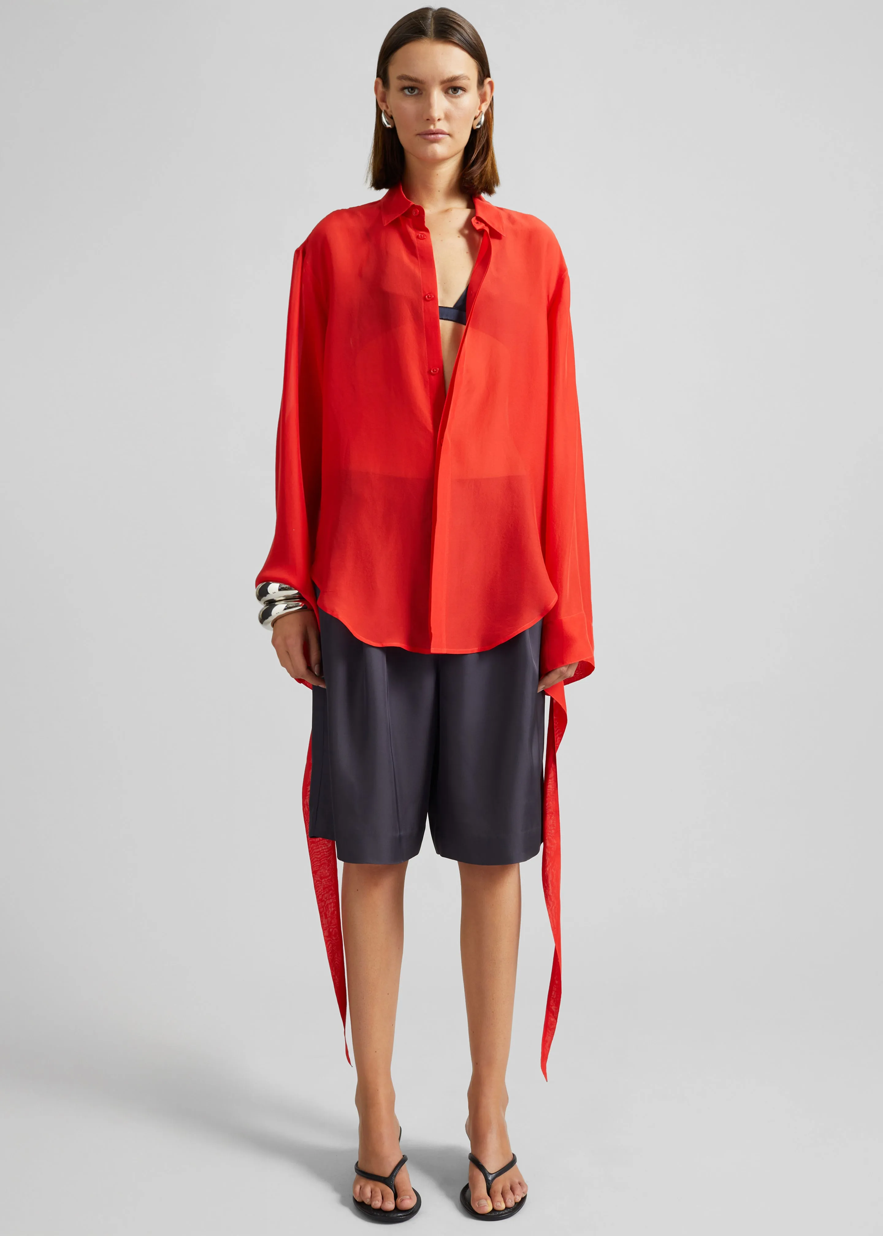 Verlin Sheer Chiffon Tie Cuff Shirt - Red sold by Frankie Shop product image thumbnail 2