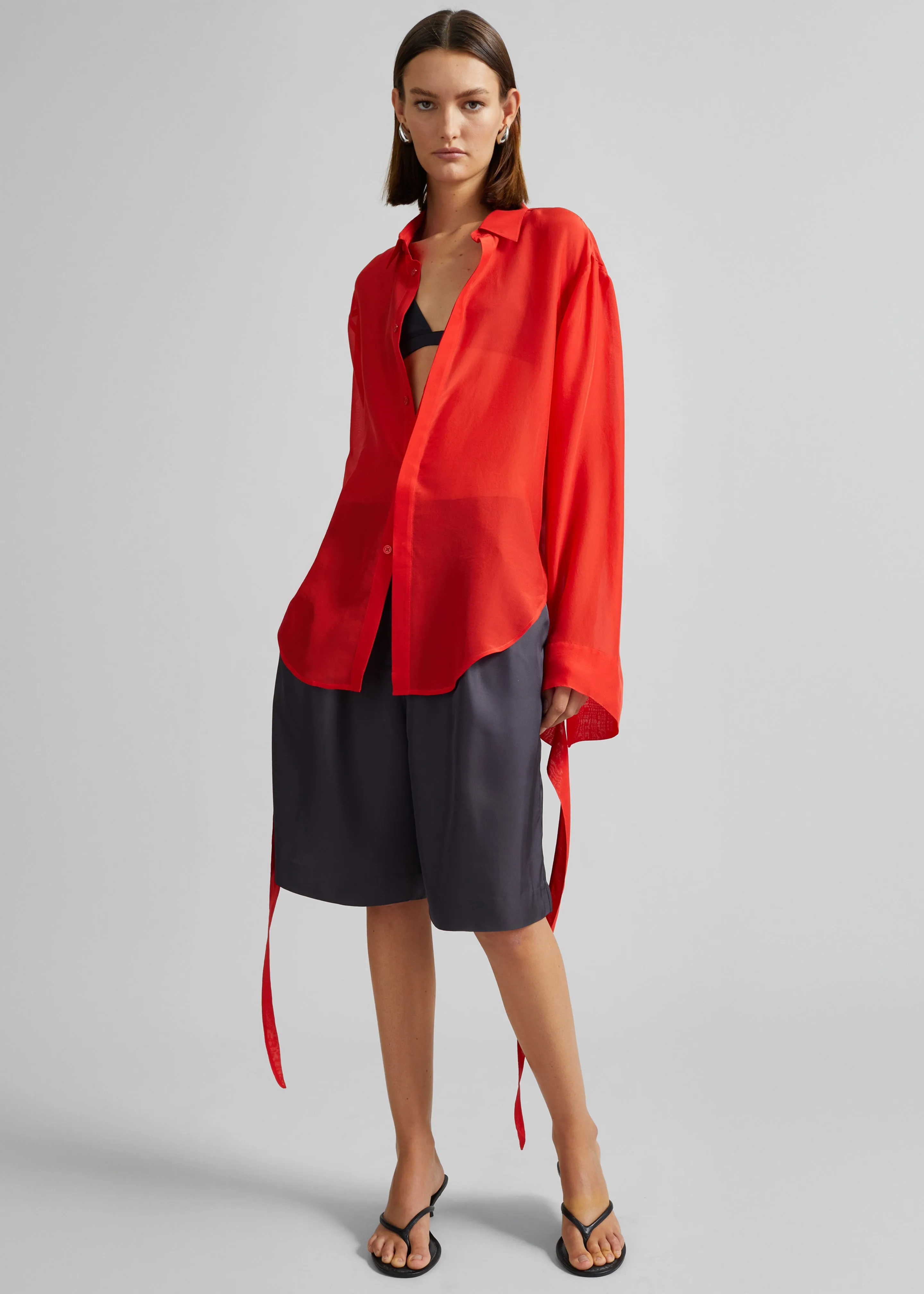 Verlin Sheer Chiffon Tie Cuff Shirt - Red sold by Frankie Shop product image thumbnail 5