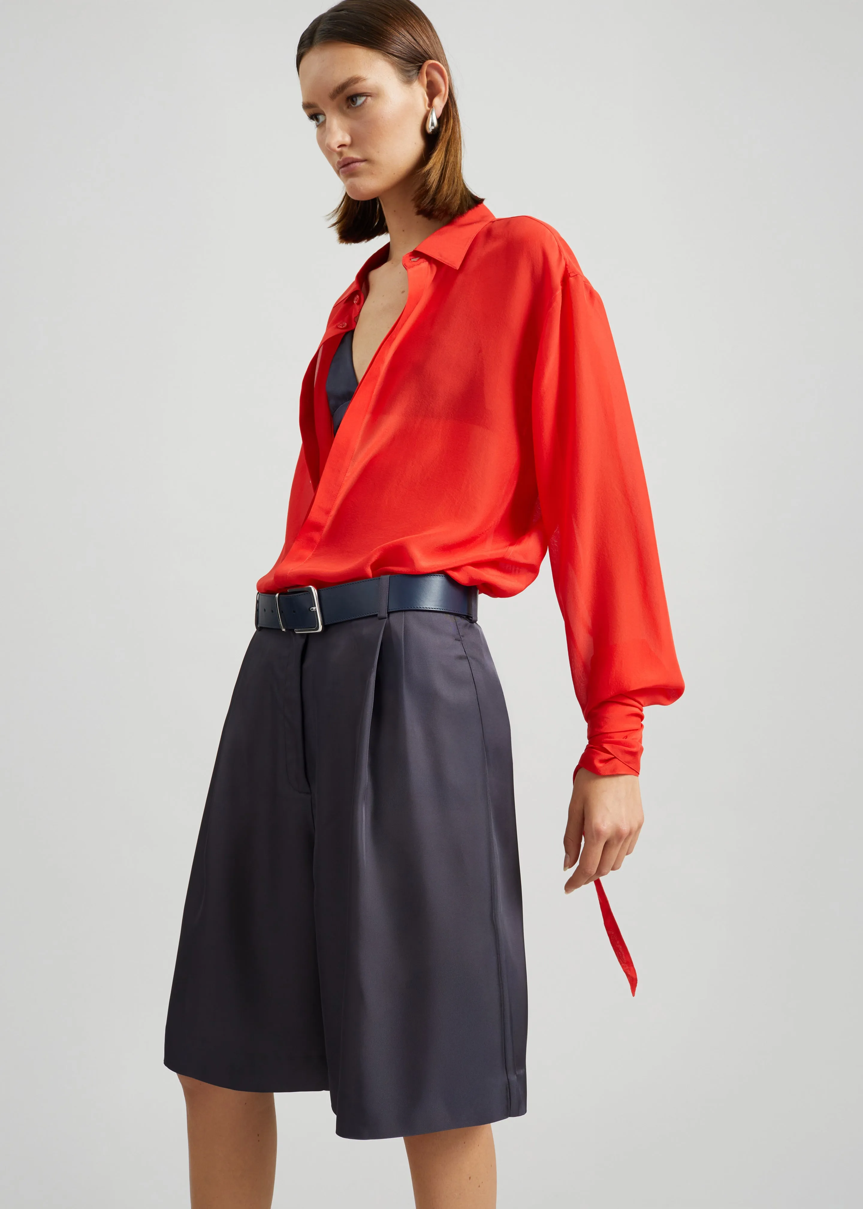 Verlin Sheer Chiffon Tie Cuff Shirt - Red sold by Frankie Shop product image thumbnail 3