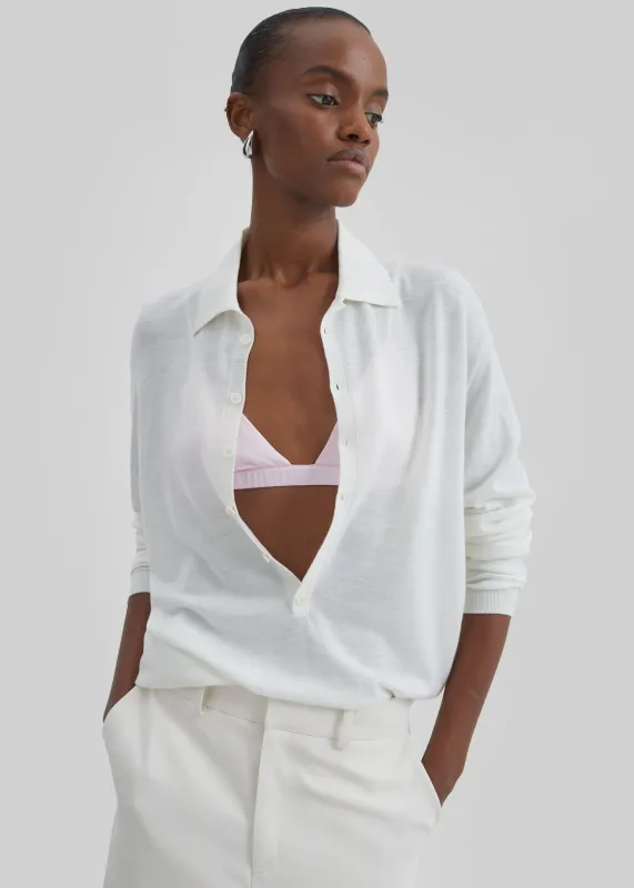 Tala Knit V-Neck Polo - White sold by Frankie Shop