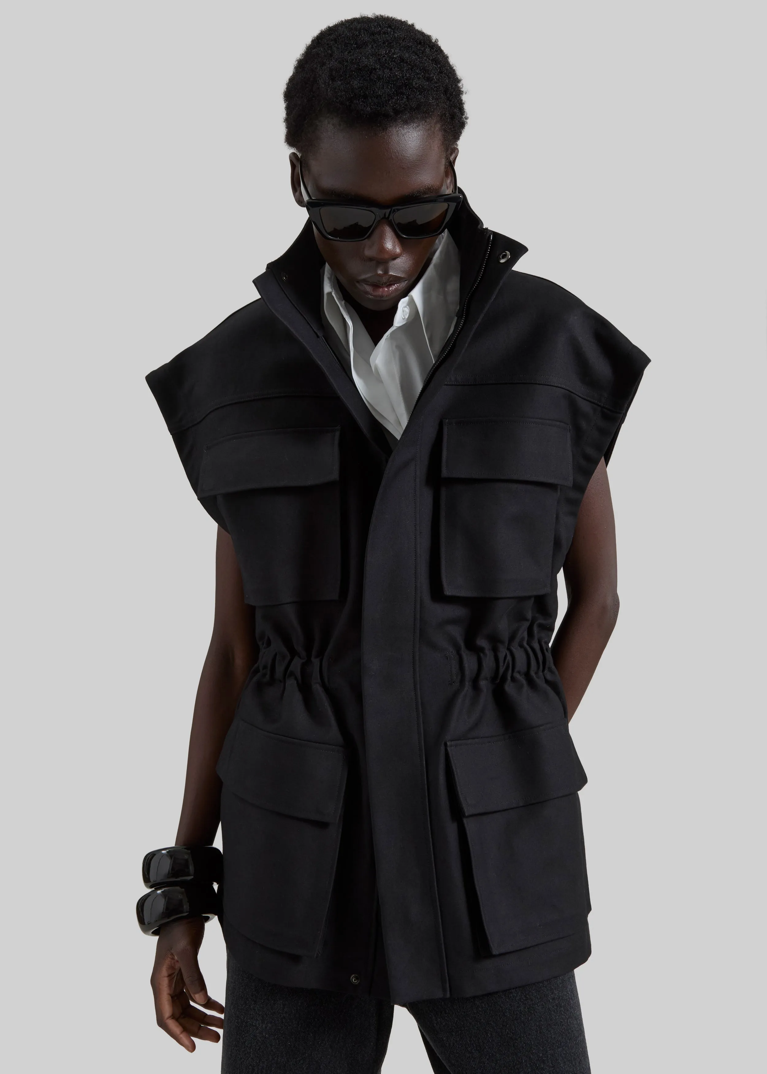 Melton Detachable Sleeve Cargo Jacket - Black sold by Frankie Shop product image thumbnail 5