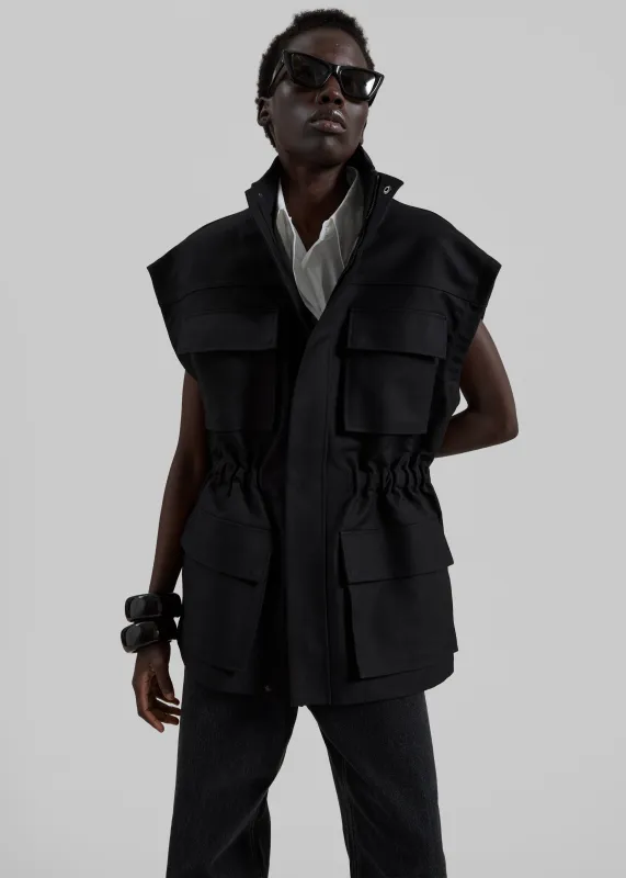 Melton Detachable Sleeve Cargo Jacket - Black sold by Frankie Shop