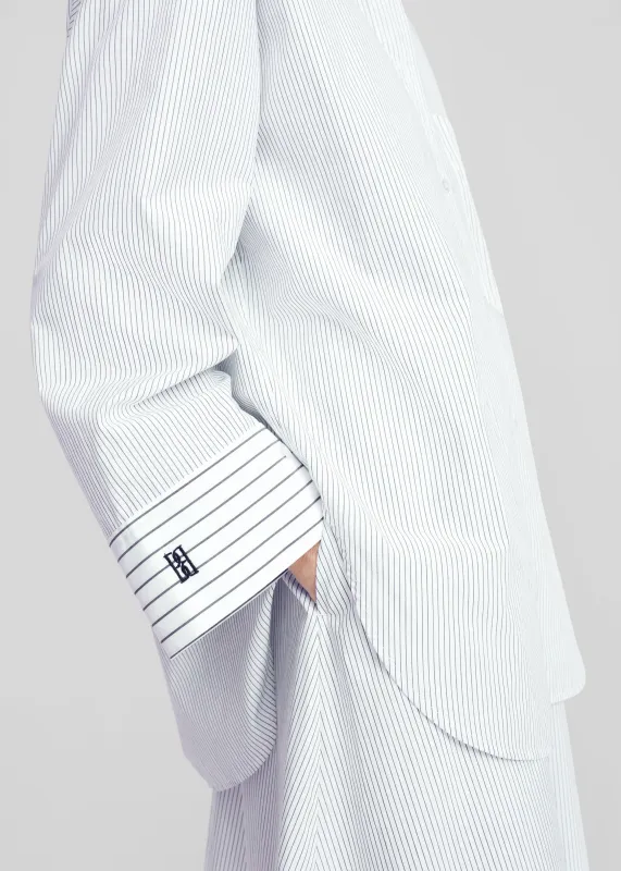 By Malene Birger Derris Shirt - White/Black Mix Stripe sold by Frankie Shop