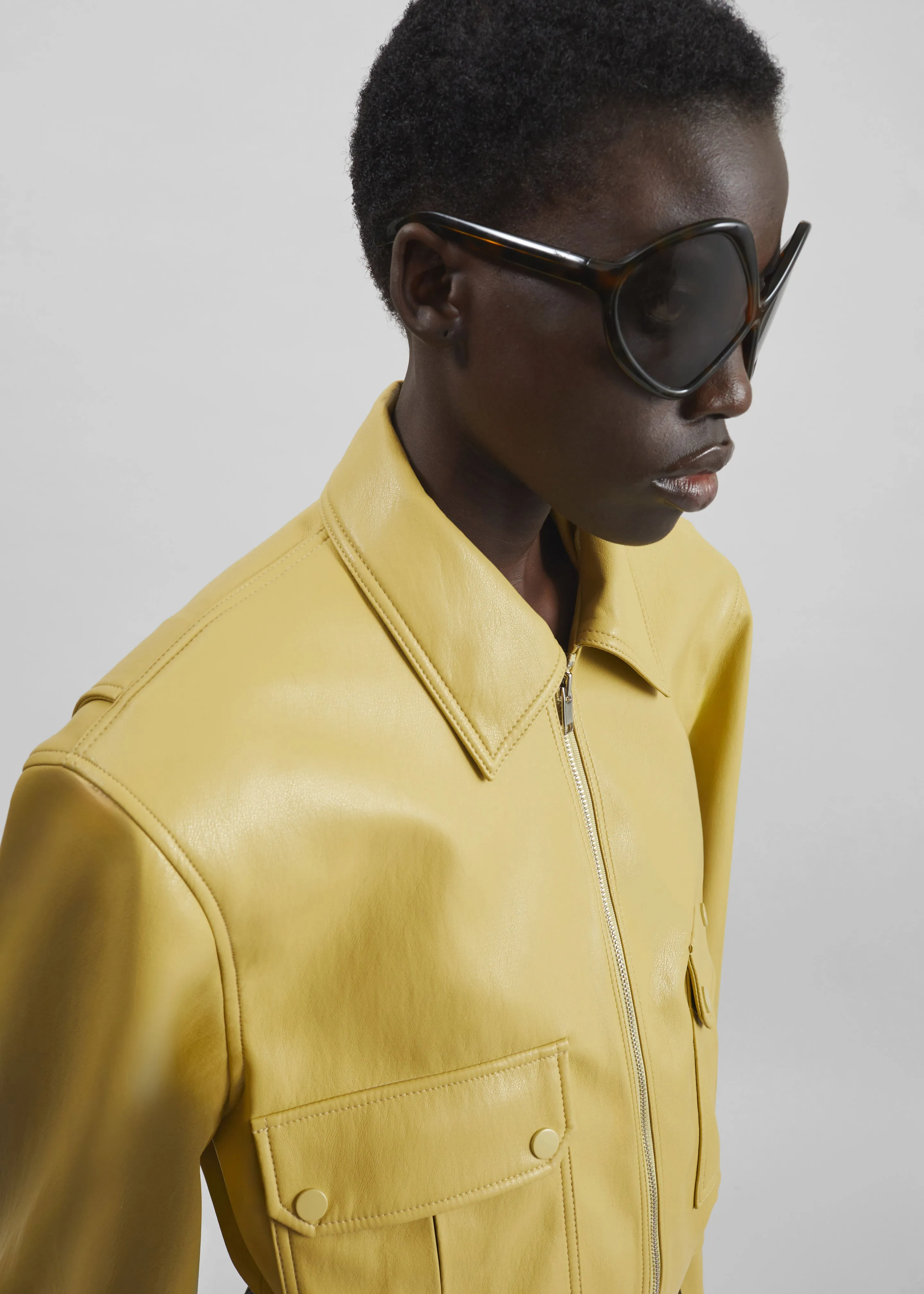 Denain Faux Leather Cropped Bomber Jacket - Yellow sold by Frankie Shop