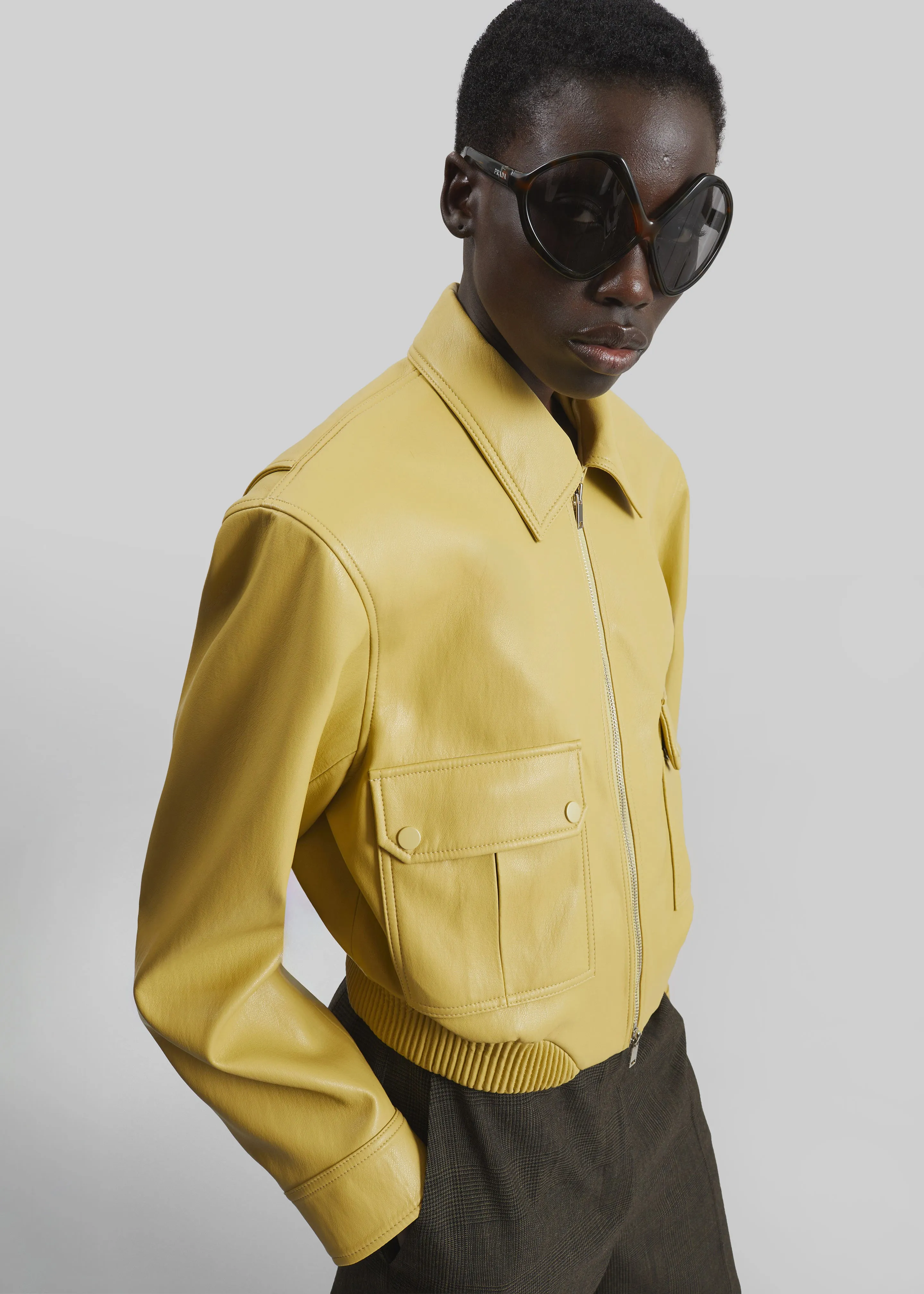 Denain Faux Leather Cropped Bomber Jacket - Yellow sold by Frankie Shop product image thumbnail 2