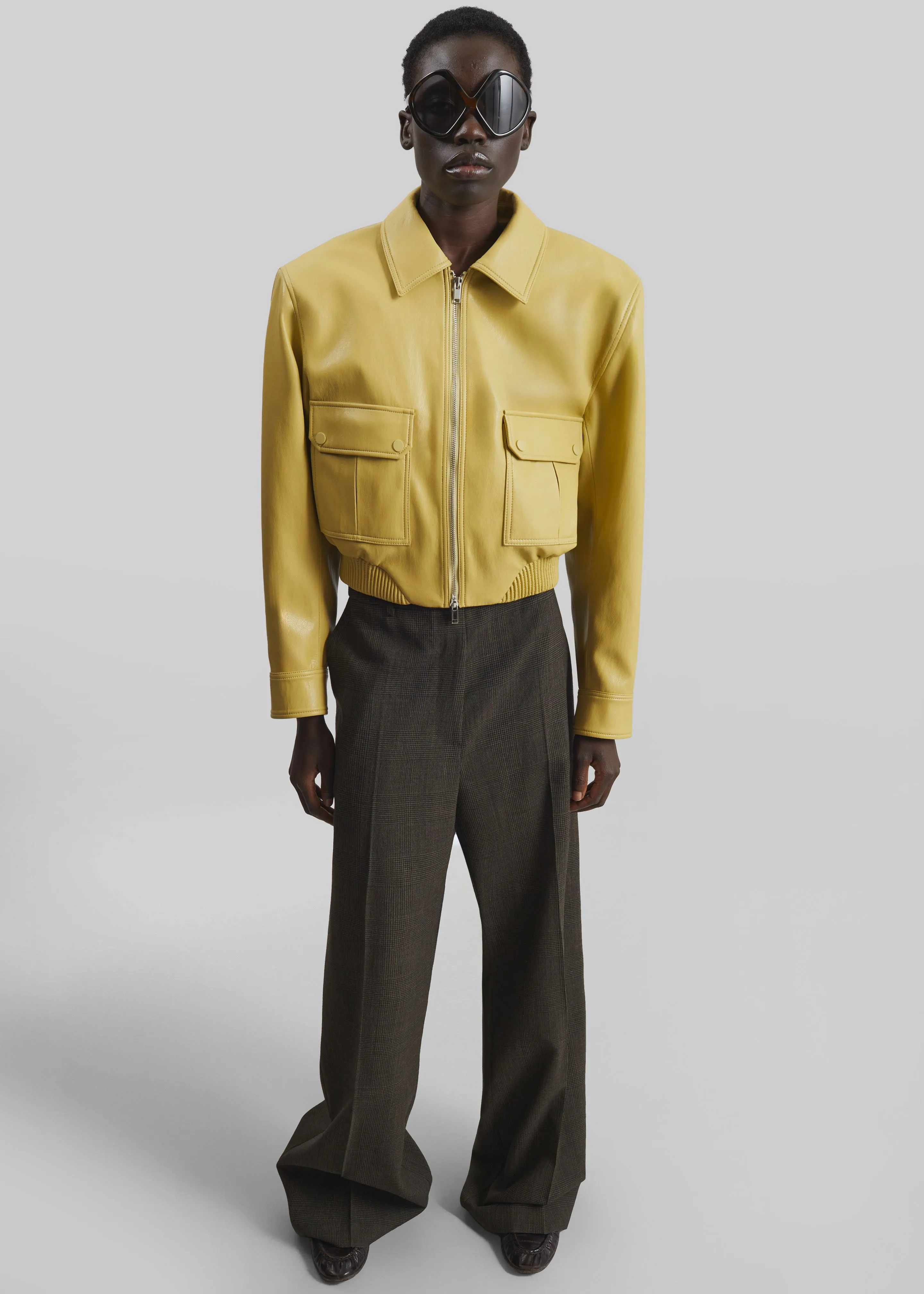 Denain Faux Leather Cropped Bomber Jacket - Yellow sold by Frankie Shop product image thumbnail 4