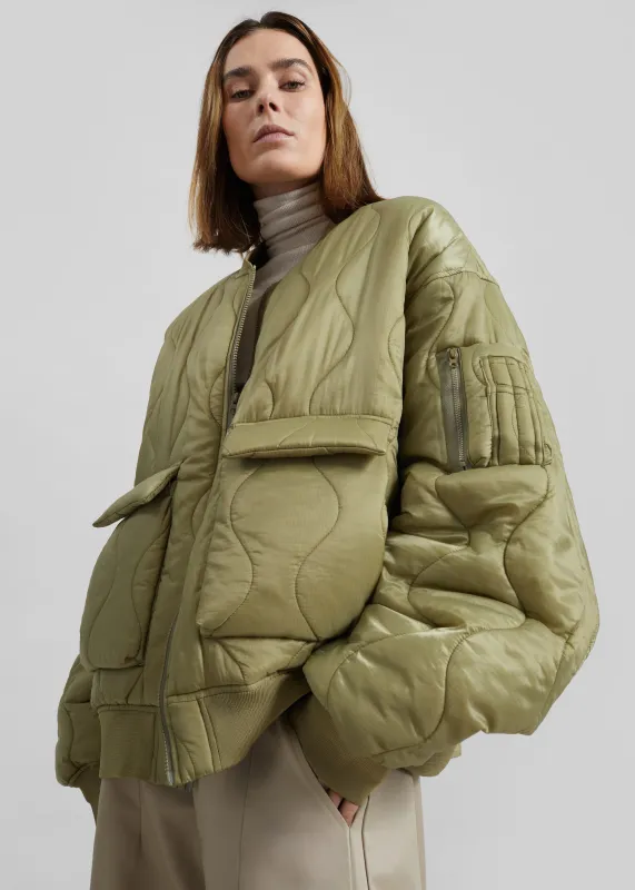 Halsey Quilted Bomber Jacket - Moss Green made by Frankie Shop