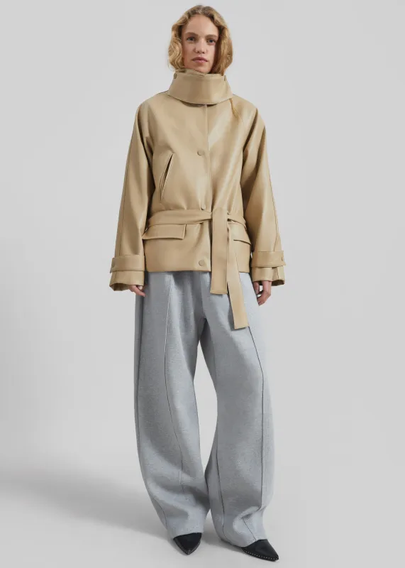 Viran Faux Leather Belted Jacket - Beige made by Frankie Shop