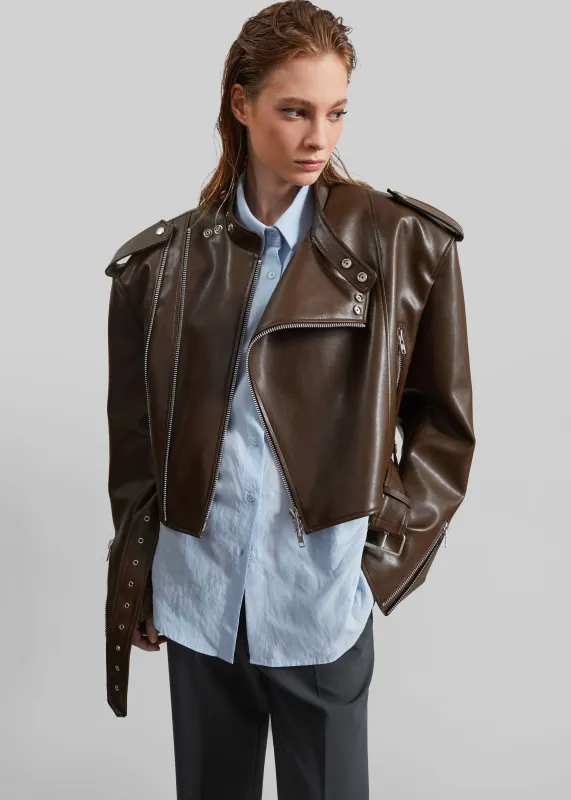 Teagan Boxy Faux Leather Jacket - Brown made by Frankie Shop