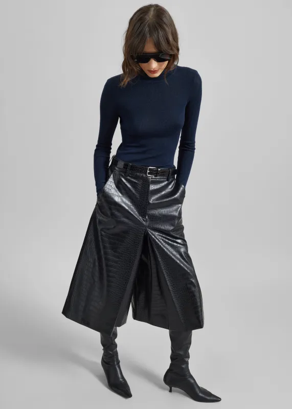 Vivonne Croc Faux Leather Culottes - Black made by Frankie Shop