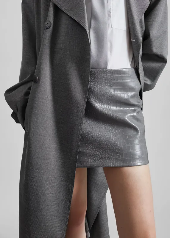 Leona Croc Faux Leather Mini Skirt - Grey made by Frankie Shop