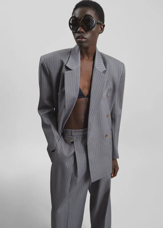 Helmond Double-Breasted Blazer - Grey Multi Stripe made by Frankie Shop