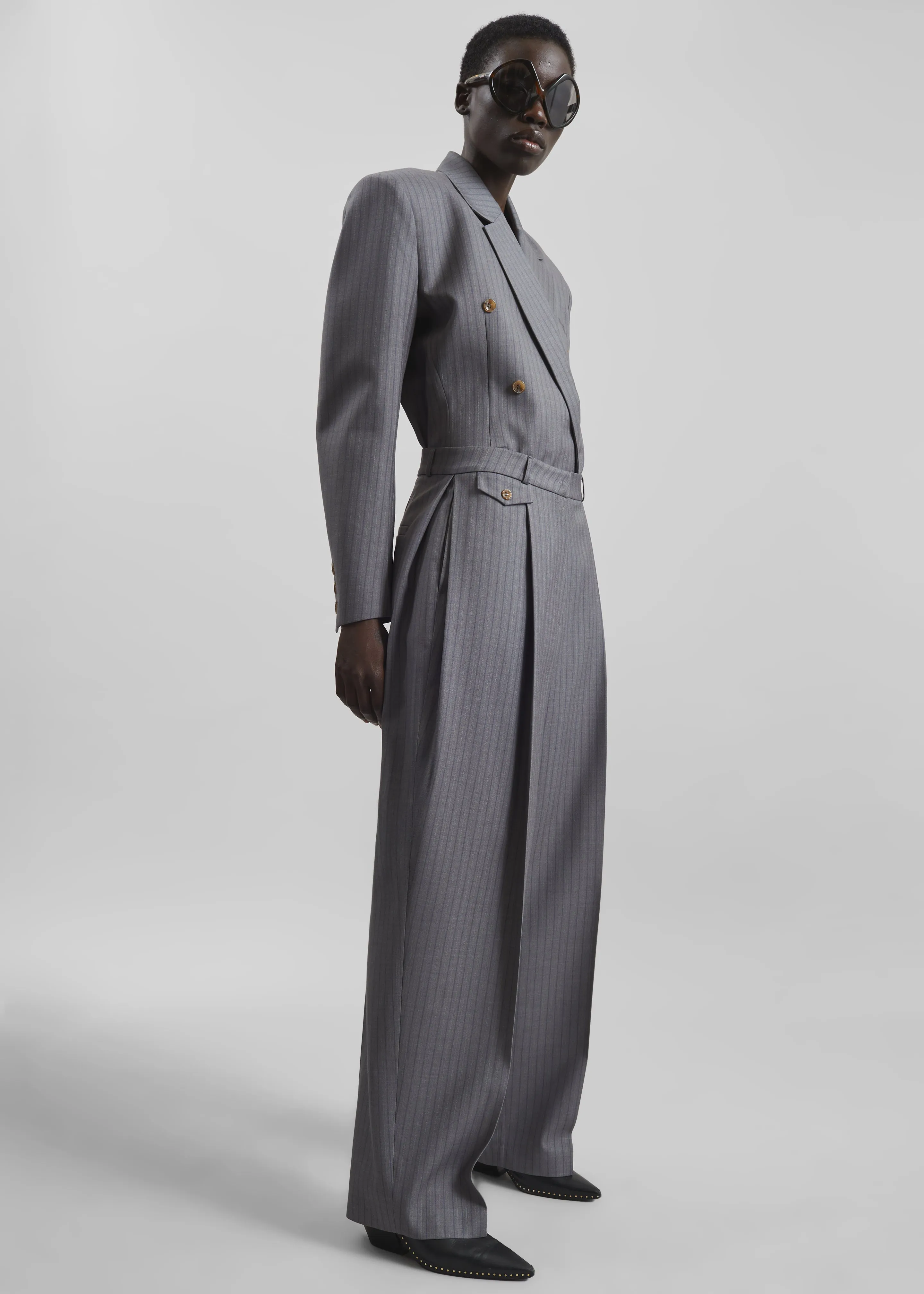 Helmond Pleated Trousers - Grey Multi Stripe sold by Frankie Shop product image thumbnail 4