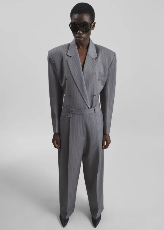 Helmond Pleated Trousers - Grey Multi Stripe made by Frankie Shop