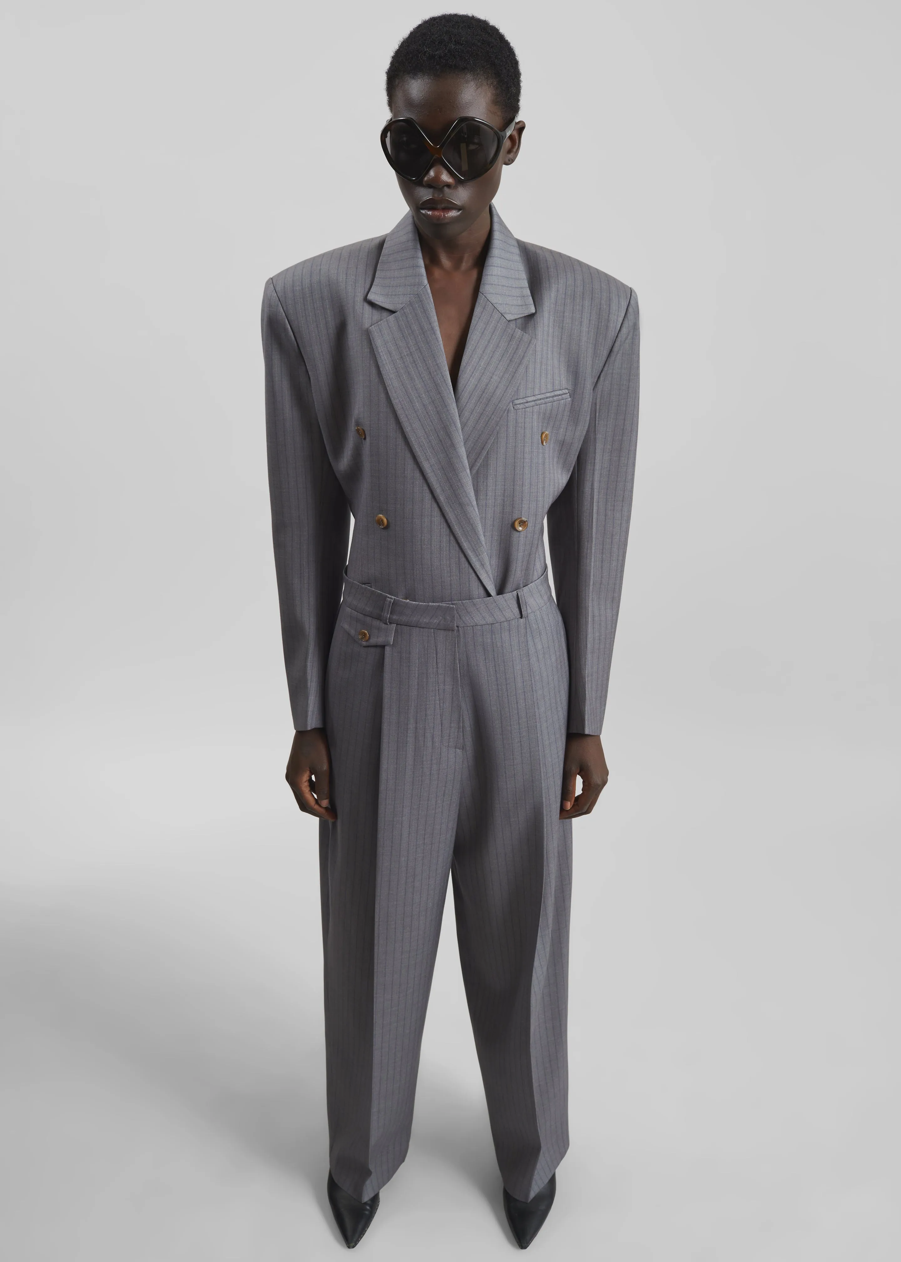 Helmond Pleated Trousers - Grey Multi Stripe sold by Frankie Shop