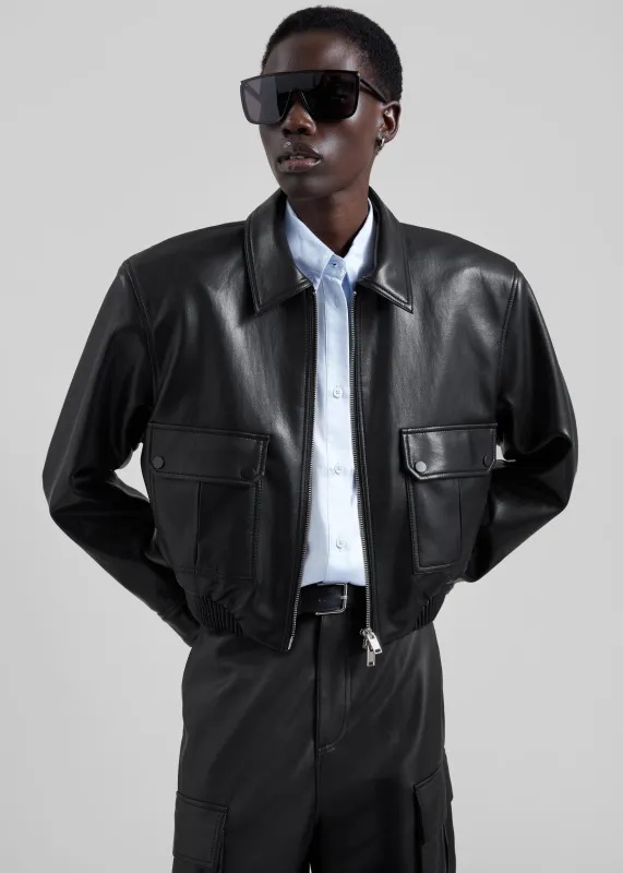 Denain Faux Leather Cropped Bomber Jacket - Black made by Frankie Shop