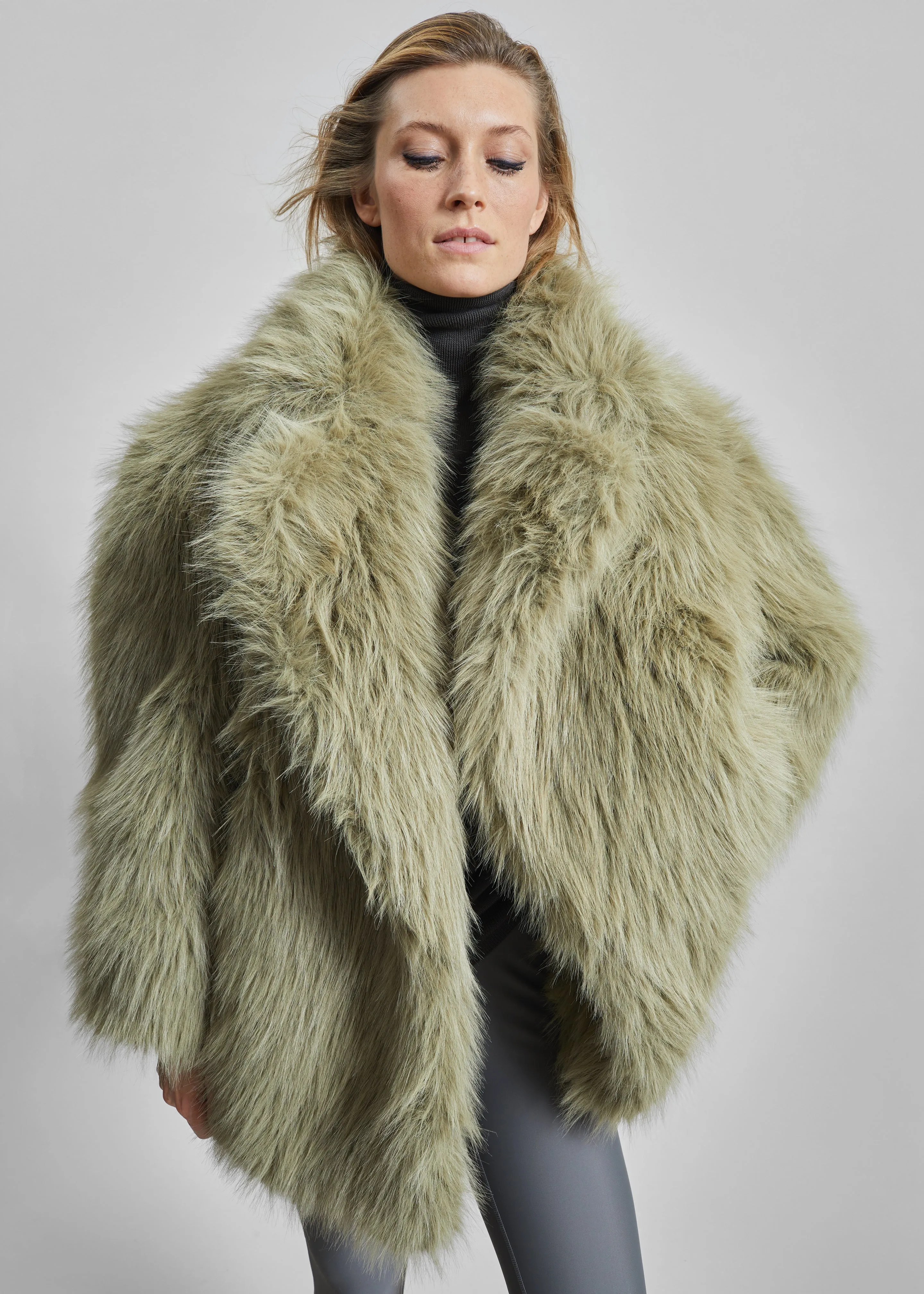 Liza Short Faux Fur Coat - Sage sold by Frankie Shop