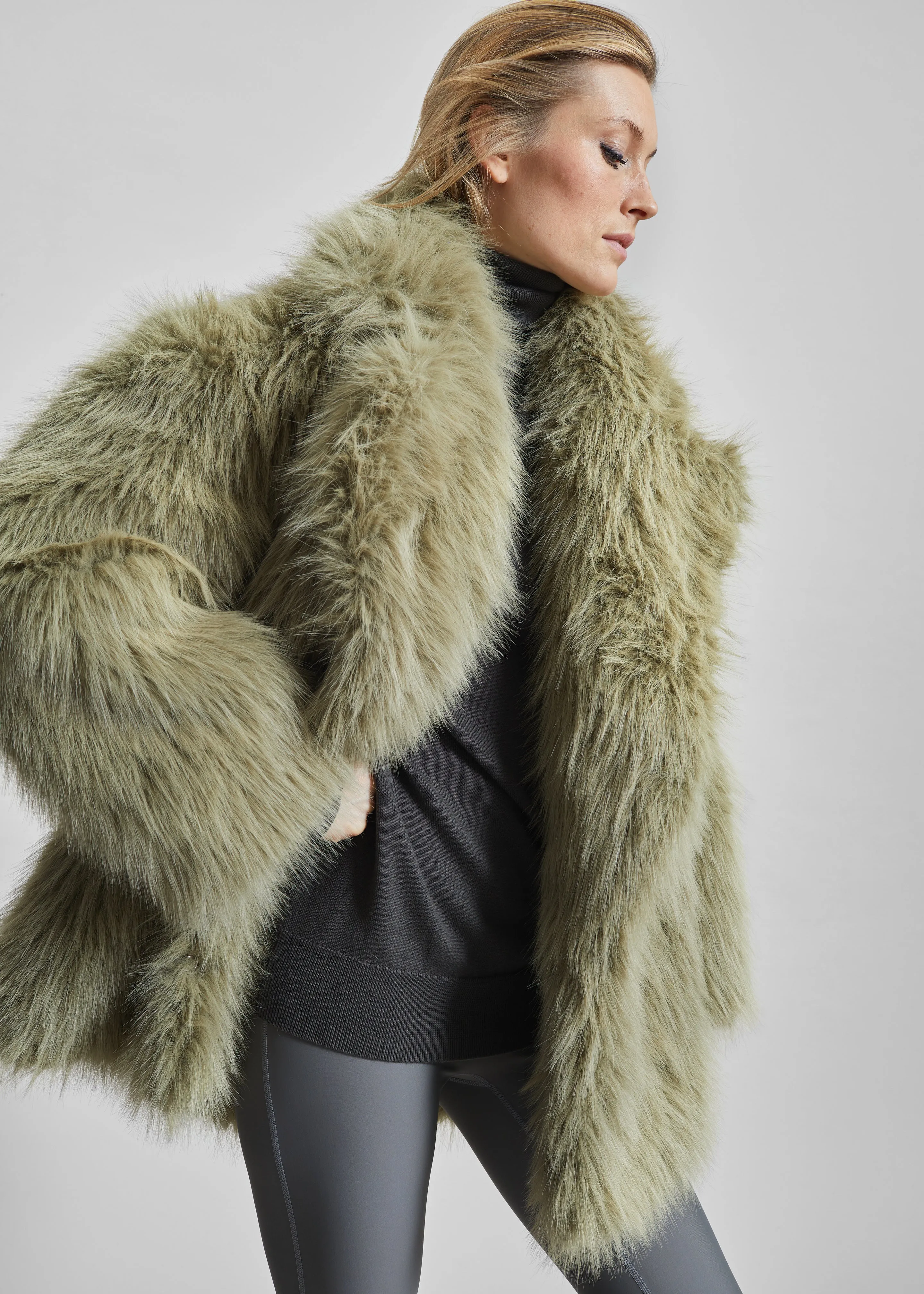 Liza Short Faux Fur Coat - Sage sold by Frankie Shop product image thumbnail 3