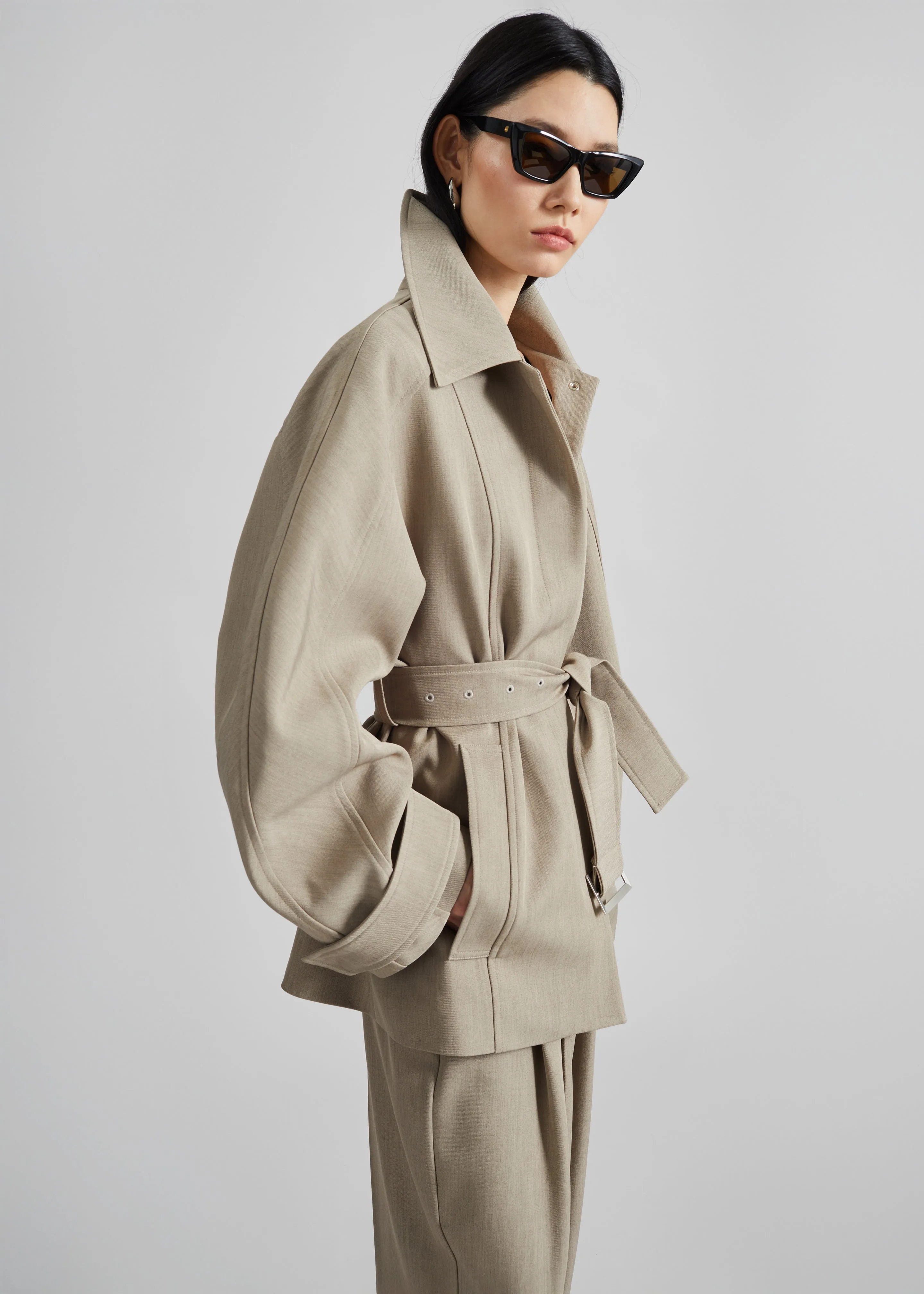 Venlo Curve Sleeve Belted Jacket - Beige sold by Frankie Shop product image thumbnail 2