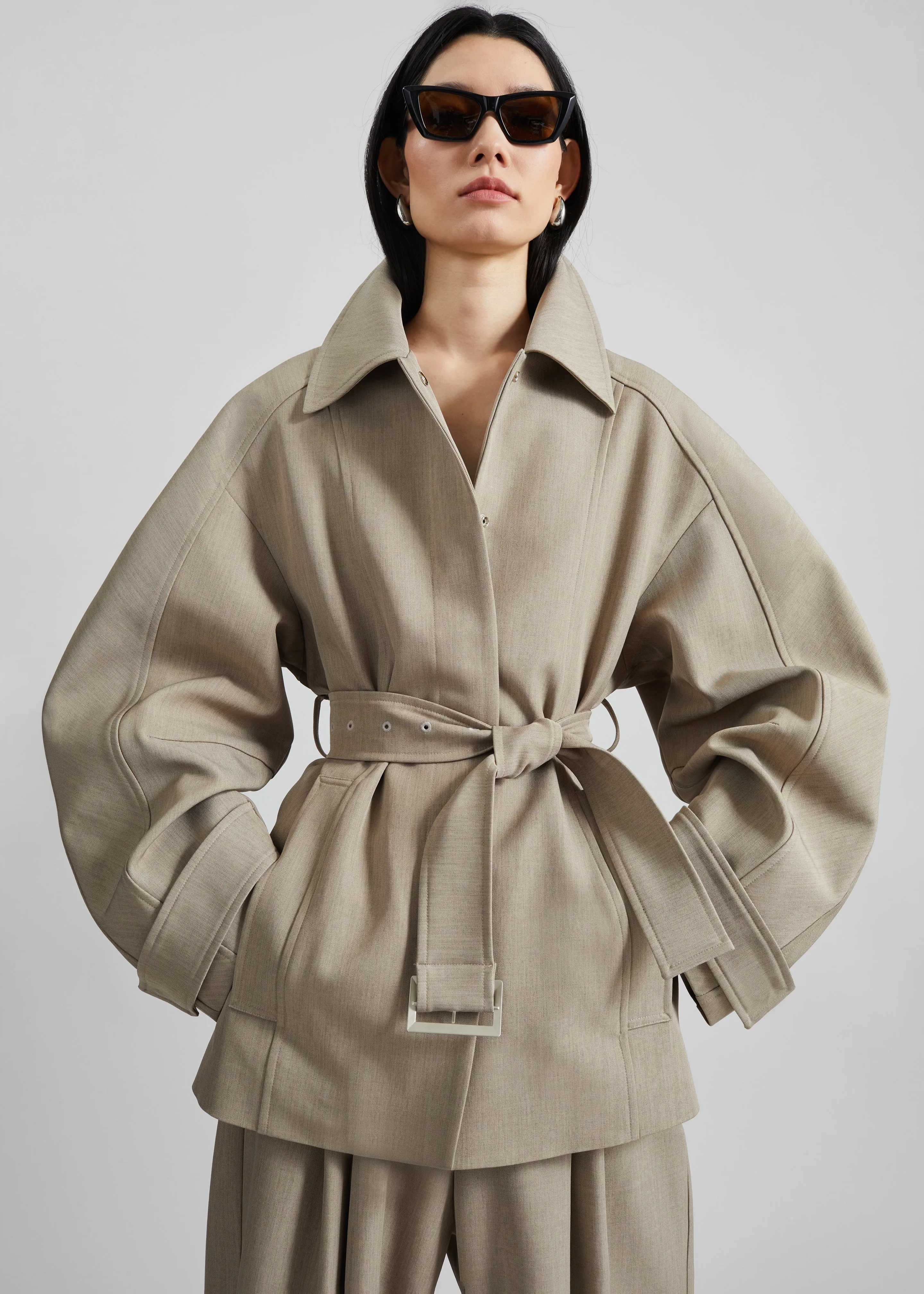 Venlo Curve Sleeve Belted Jacket - Beige sold by Frankie Shop product image thumbnail 4