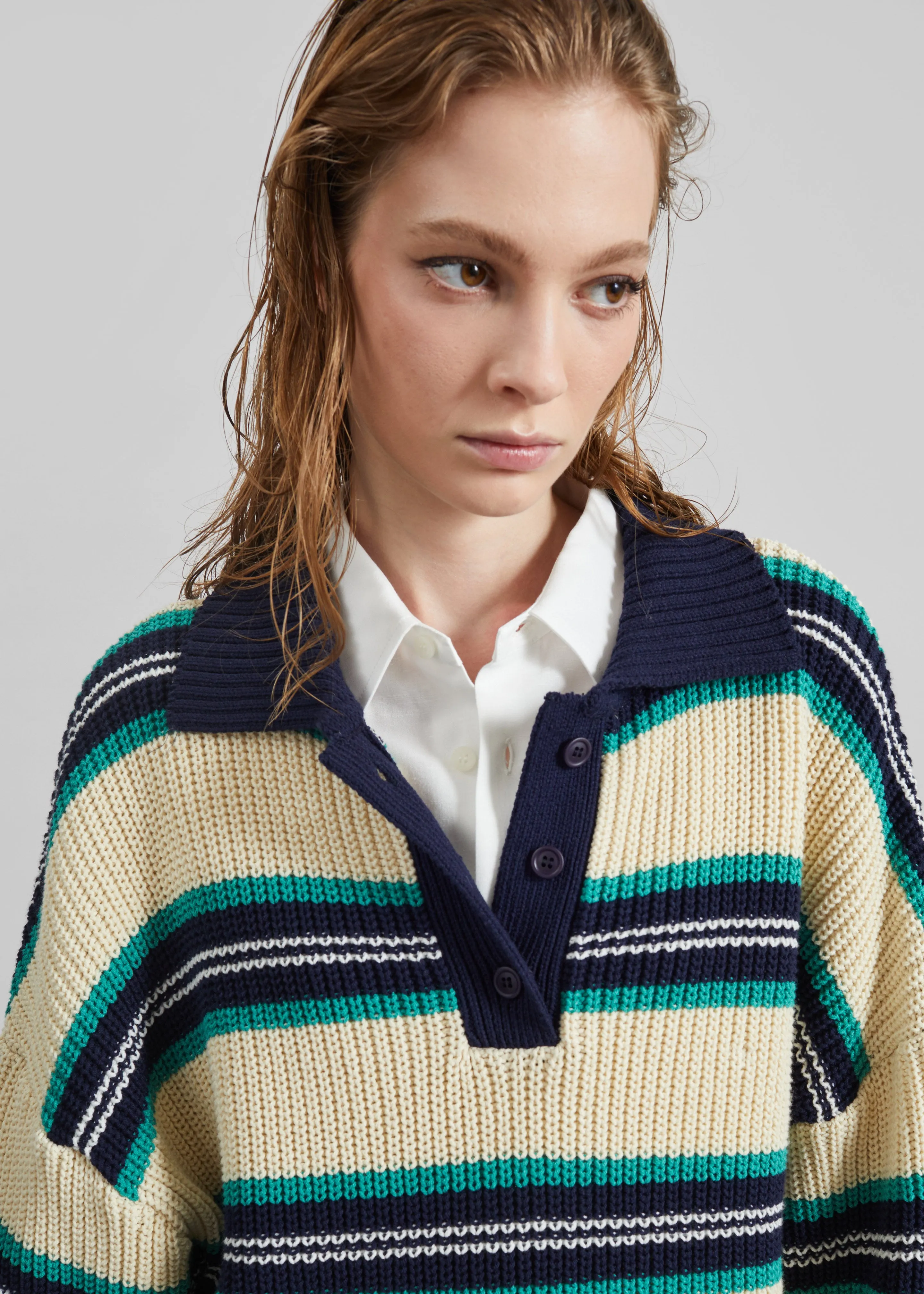 Nordby Knit Polo Sweater - Cream/Navy Stripe sold by Frankie Shop product image thumbnail 2