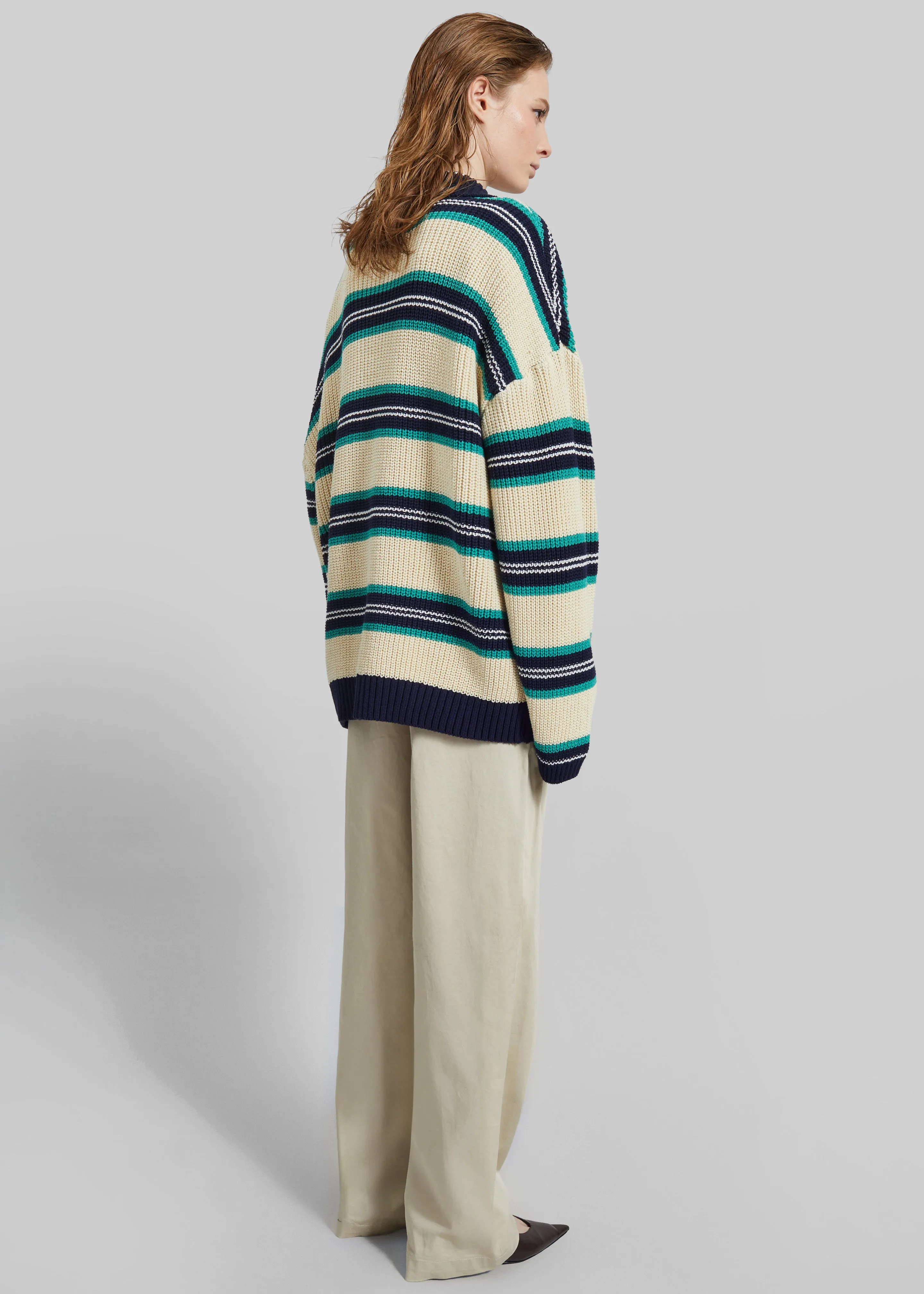 Nordby Knit Polo Sweater - Cream/Navy Stripe sold by Frankie Shop product image thumbnail 5