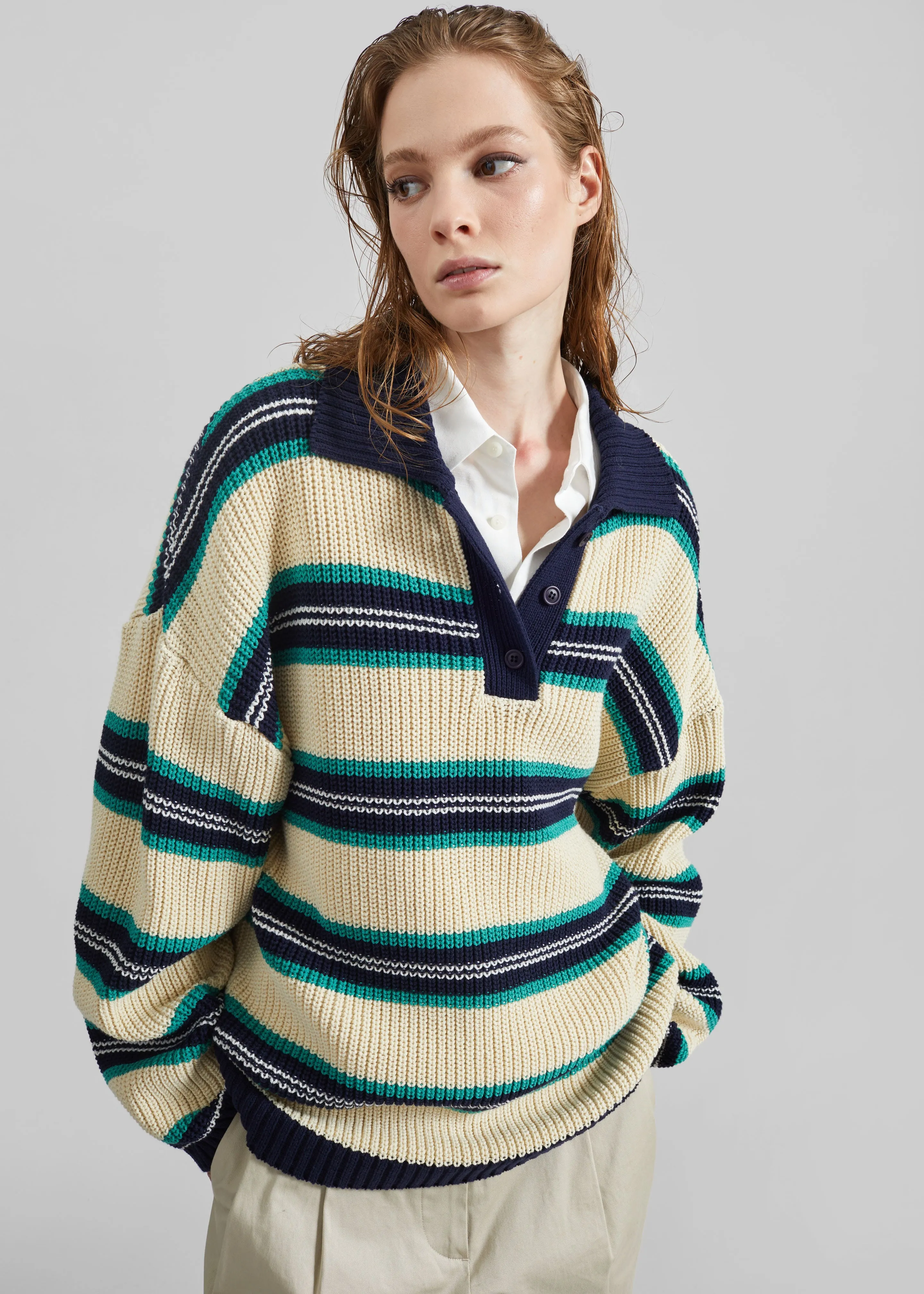 Nordby Knit Polo Sweater - Cream/Navy Stripe sold by Frankie Shop product image thumbnail 4