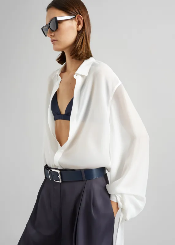 Verlin Sheer Chiffon Tie Cuff Shirt - White sold by Frankie Shop