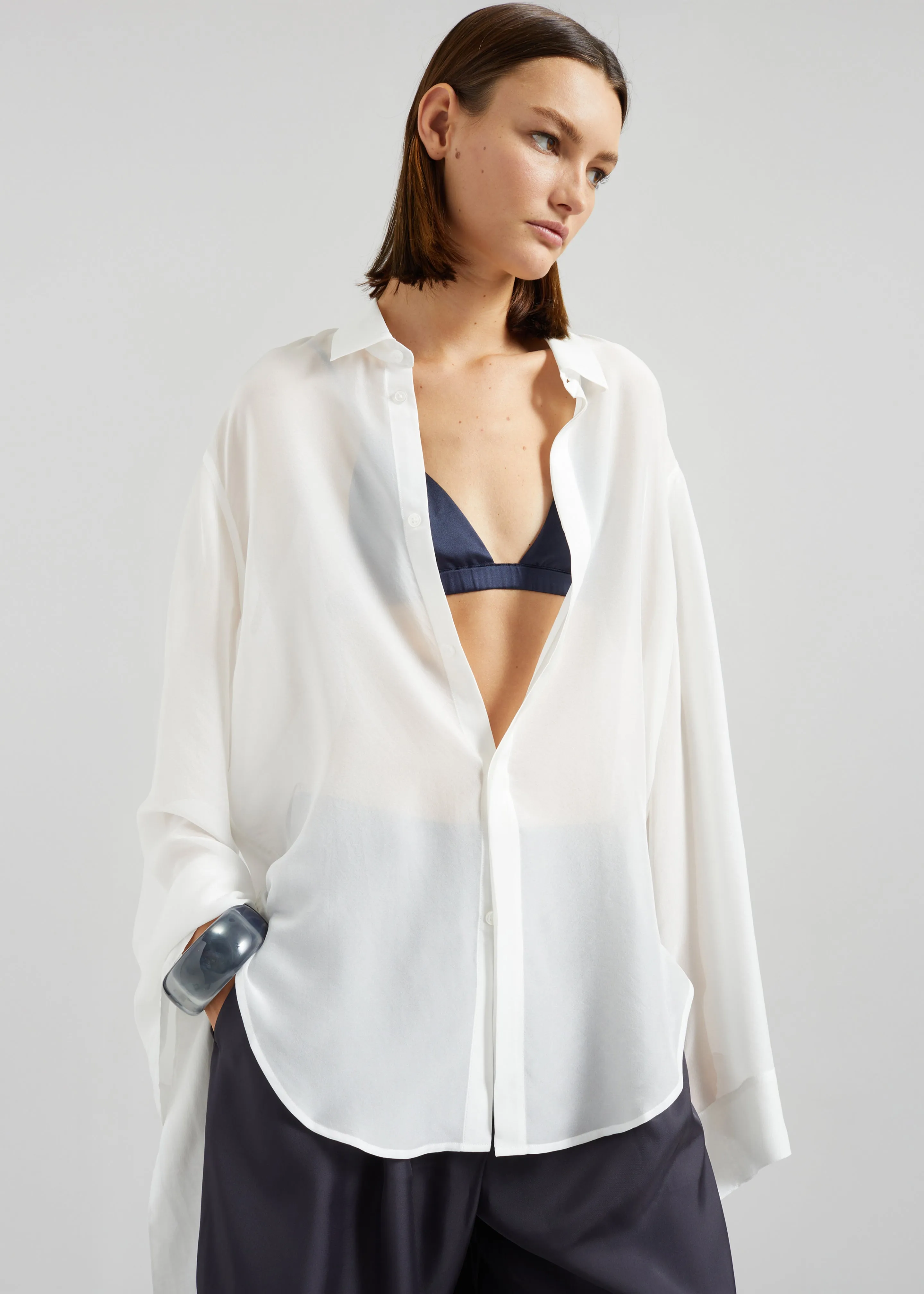 Verlin Sheer Chiffon Tie Cuff Shirt - White sold by Frankie Shop product image thumbnail 2