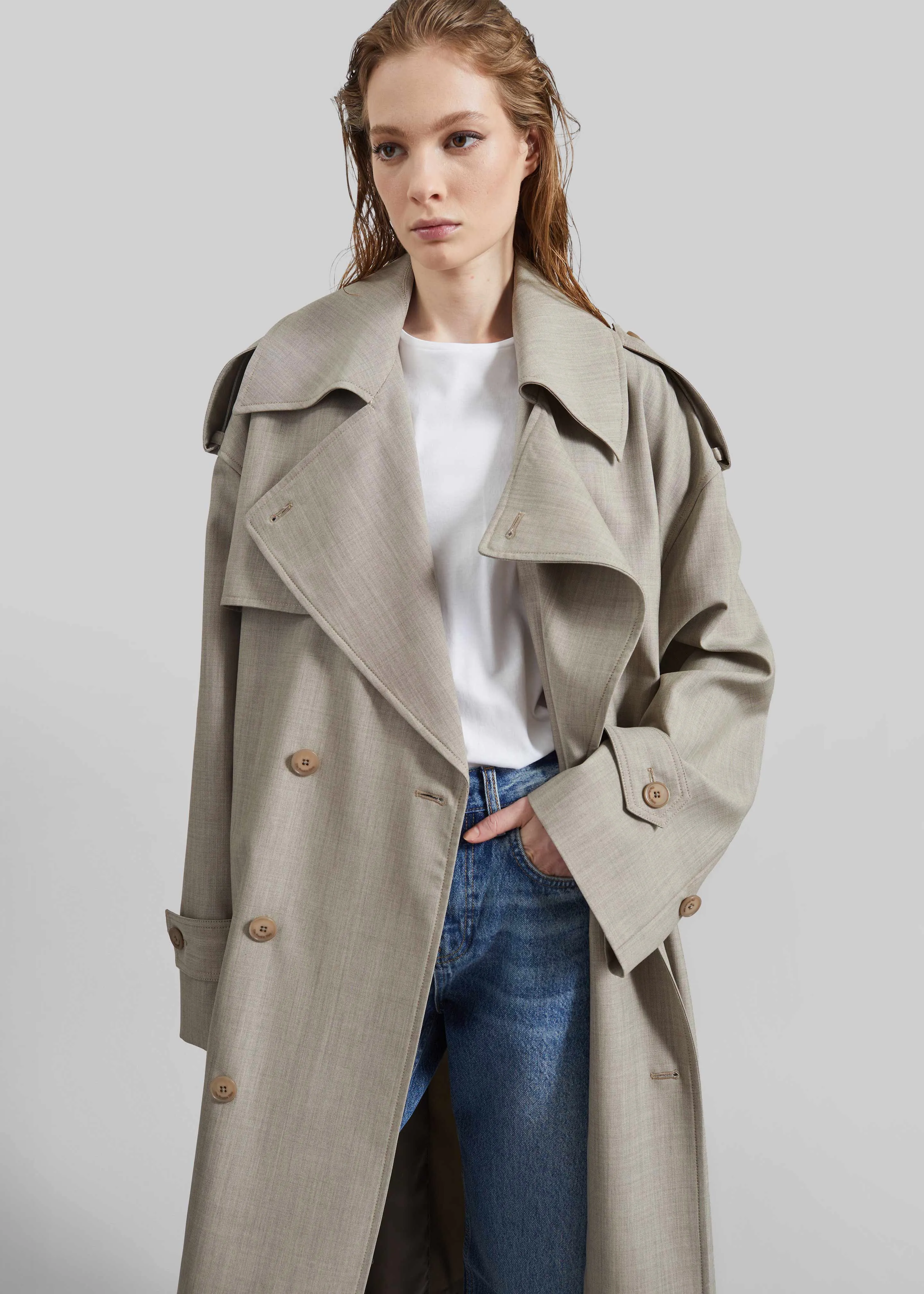 Dursley Oversized Trench Coat - Beige Melange sold by Frankie Shop product image thumbnail 4