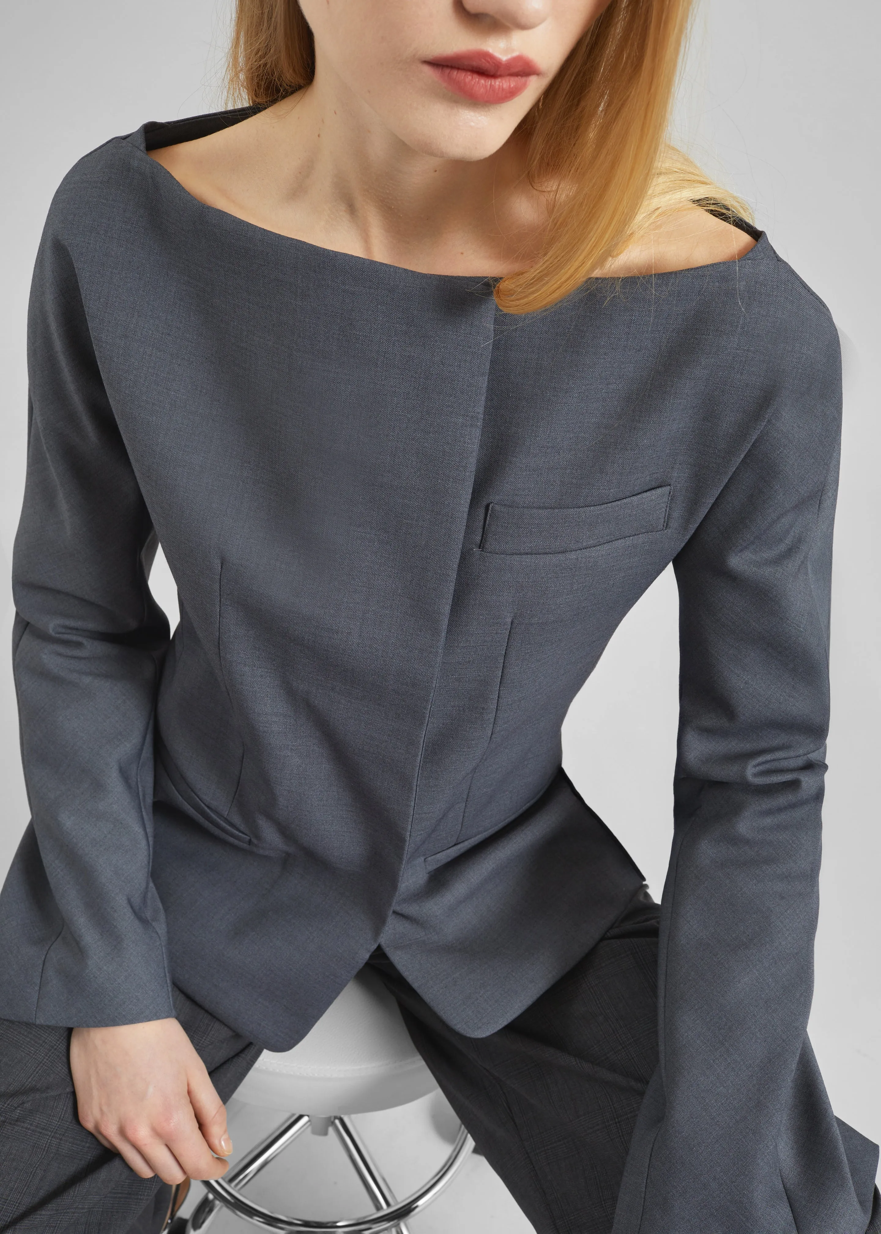 Troense Boatneck Tailored Blazer - Grey sold by Frankie Shop