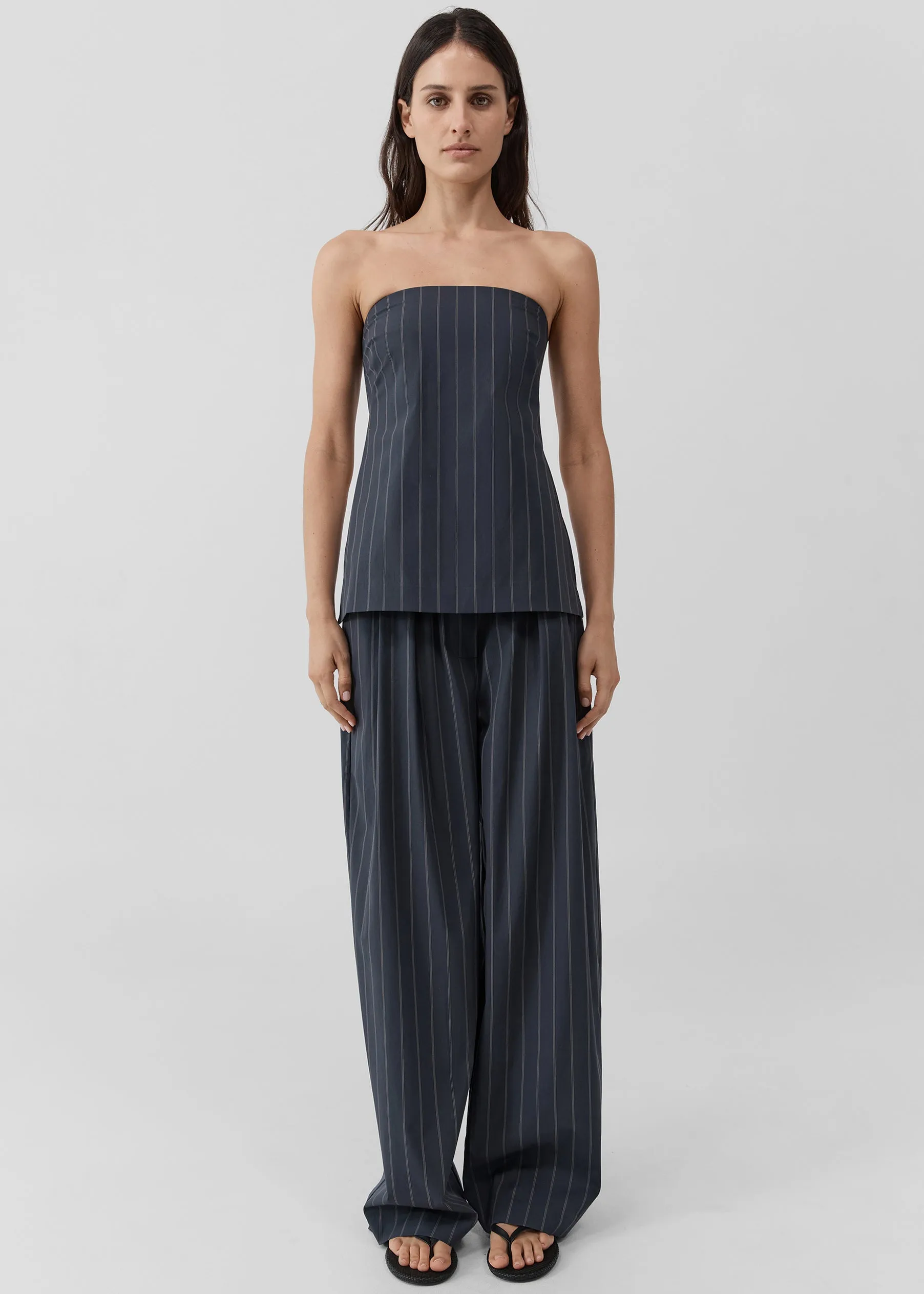 St. Agni Strapless Rouleau Tie Top - Ink Stripe sold by Frankie Shop