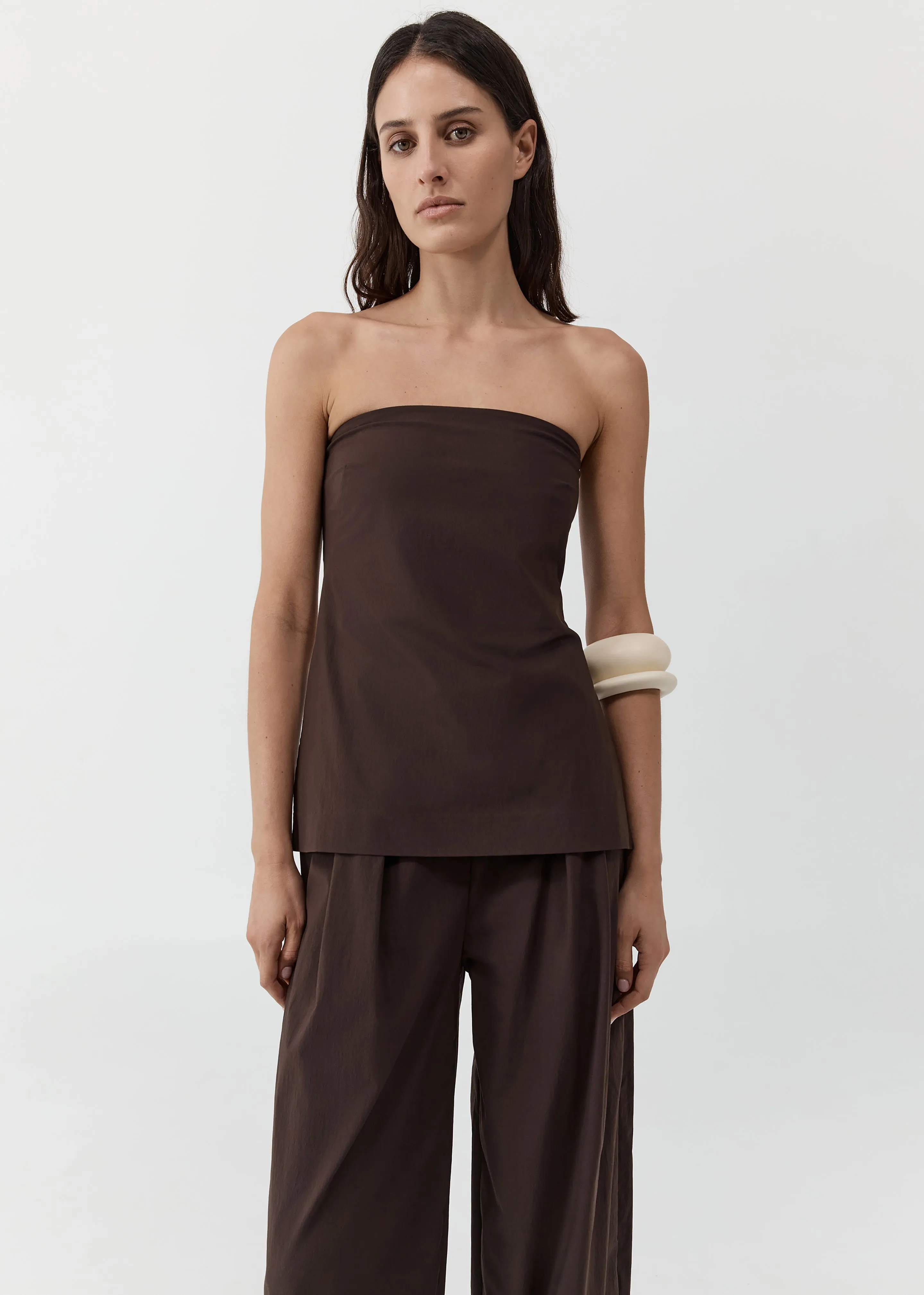 St. Agni Strapless Rouleau Tie Top - Bark sold by Frankie Shop