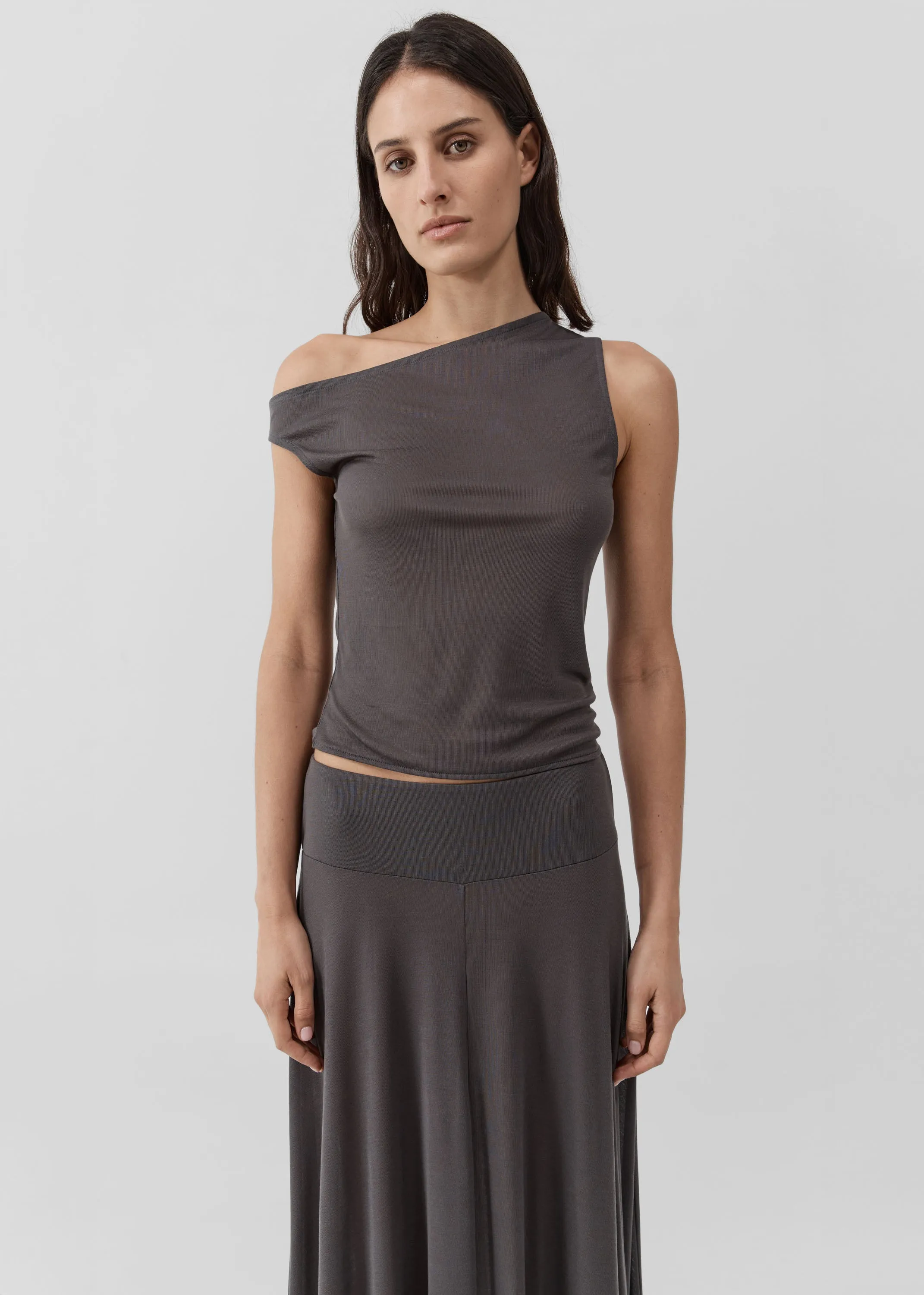 St. Agni Fine Jersey Asymm Top - Soot sold by Frankie Shop
