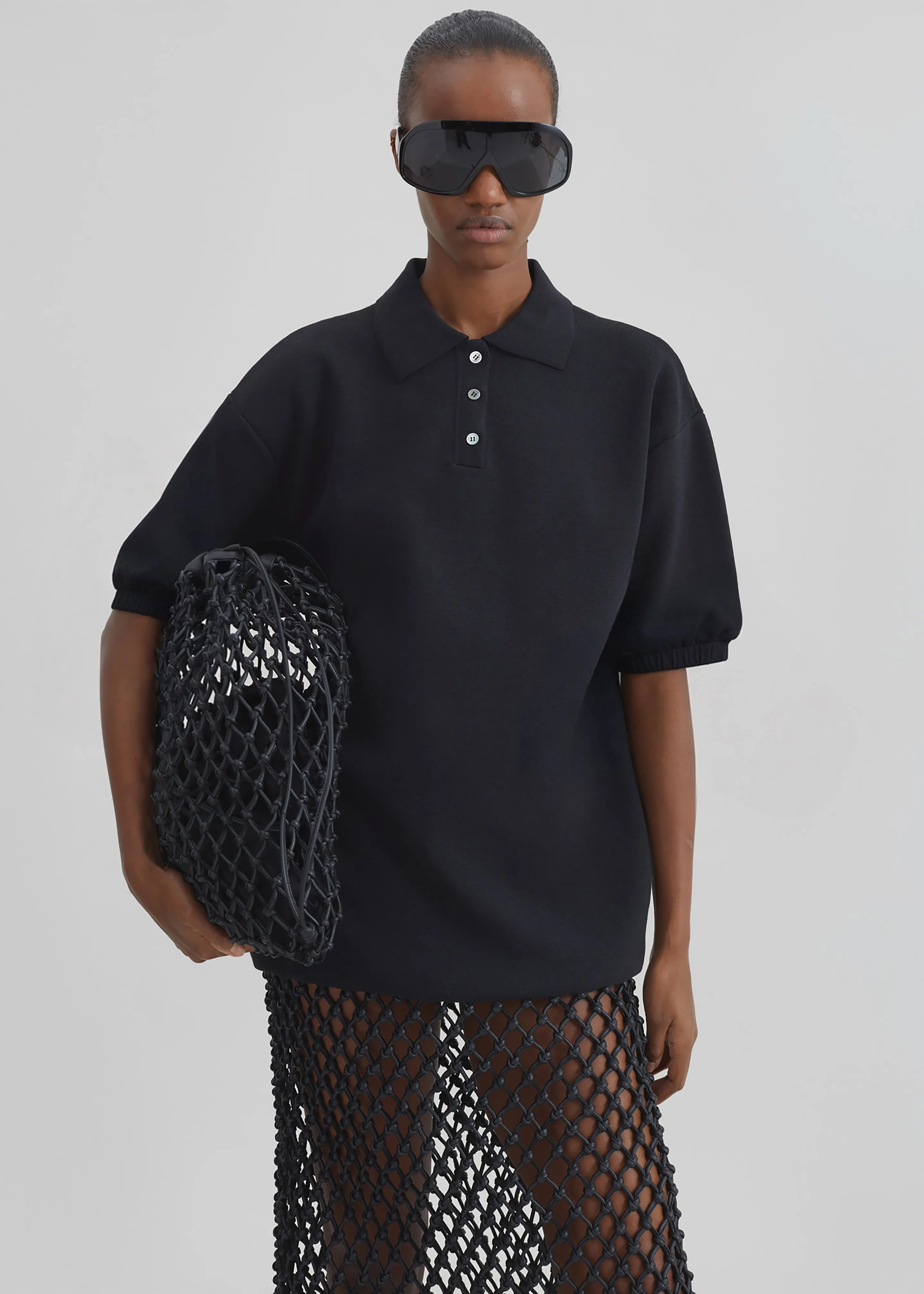 Nola Knit Polo Top - Black sold by Frankie Shop
