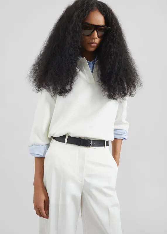 Nola Knit Polo Top - White made by Frankie Shop