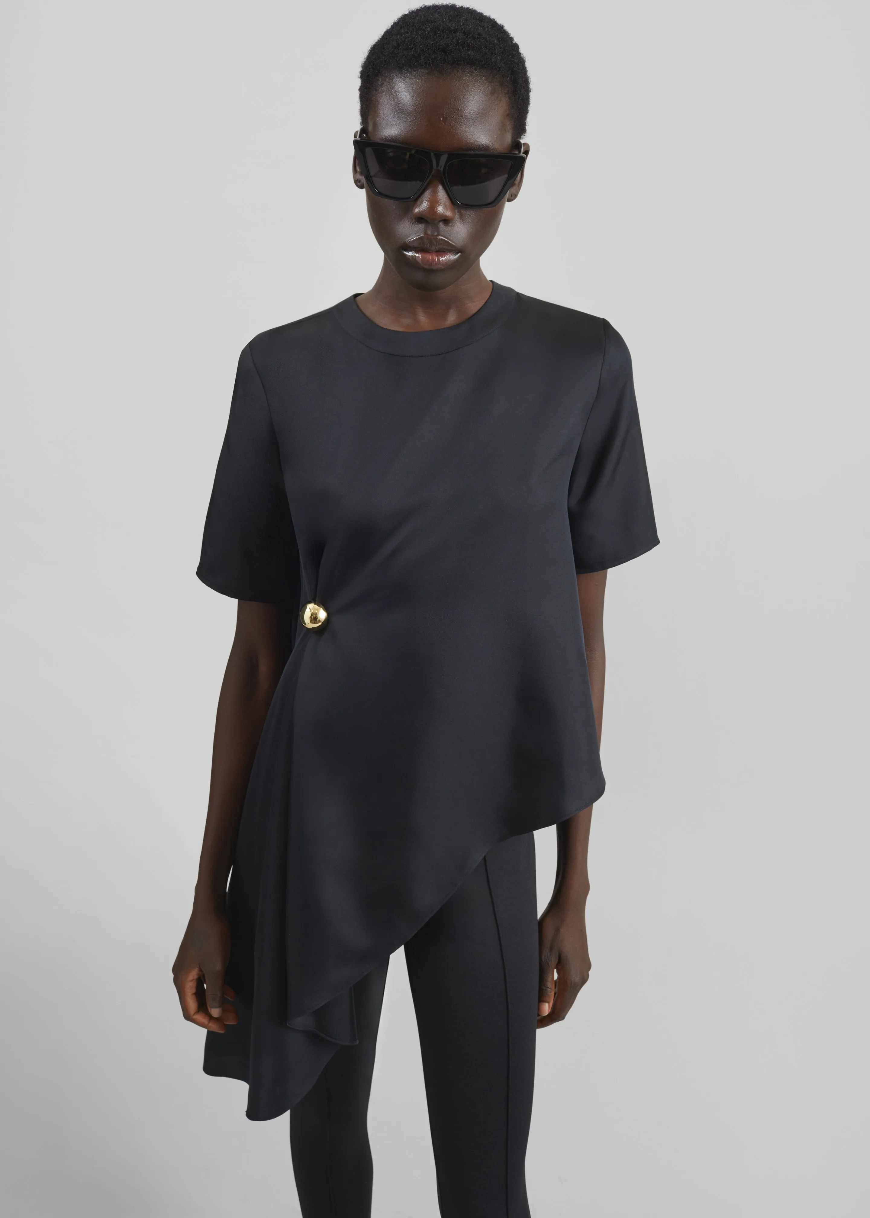 Loulou de Saison Madea Asymmetric Silk Twill Top - Black sold by Frankie Shop