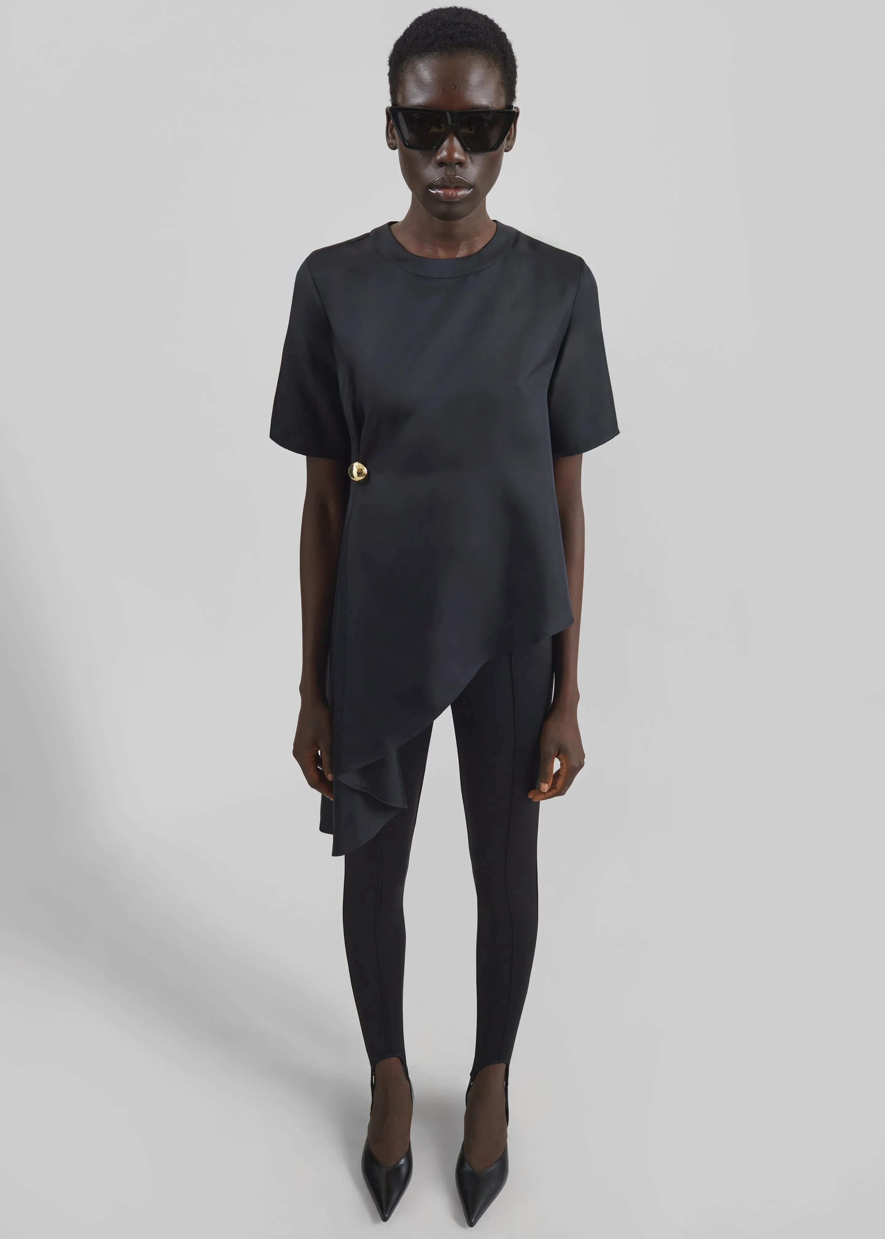 Loulou de Saison Madea Asymmetric Silk Twill Top - Black sold by Frankie Shop product image thumbnail 4