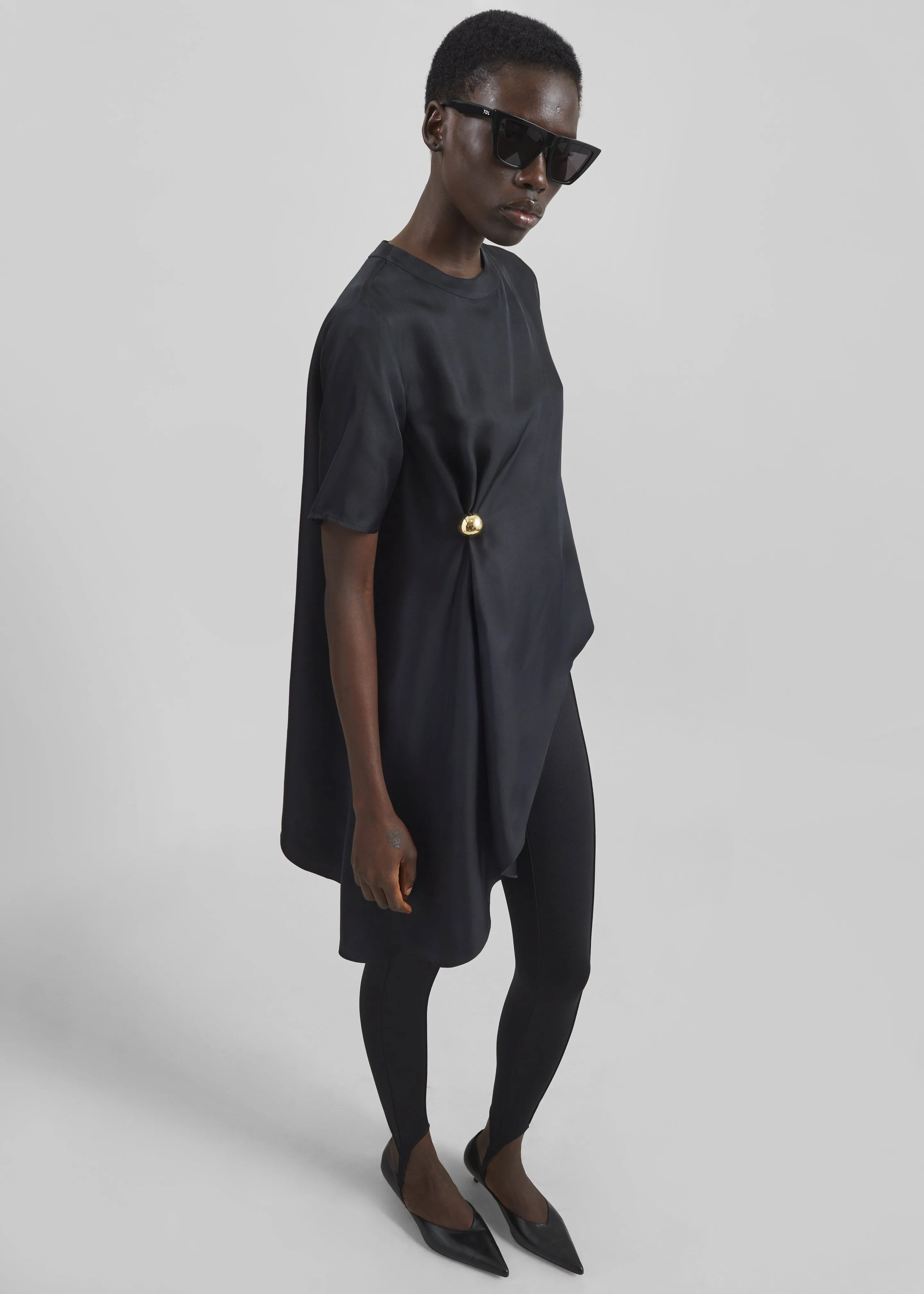 Loulou de Saison Madea Asymmetric Silk Twill Top - Black sold by Frankie Shop product image thumbnail 2