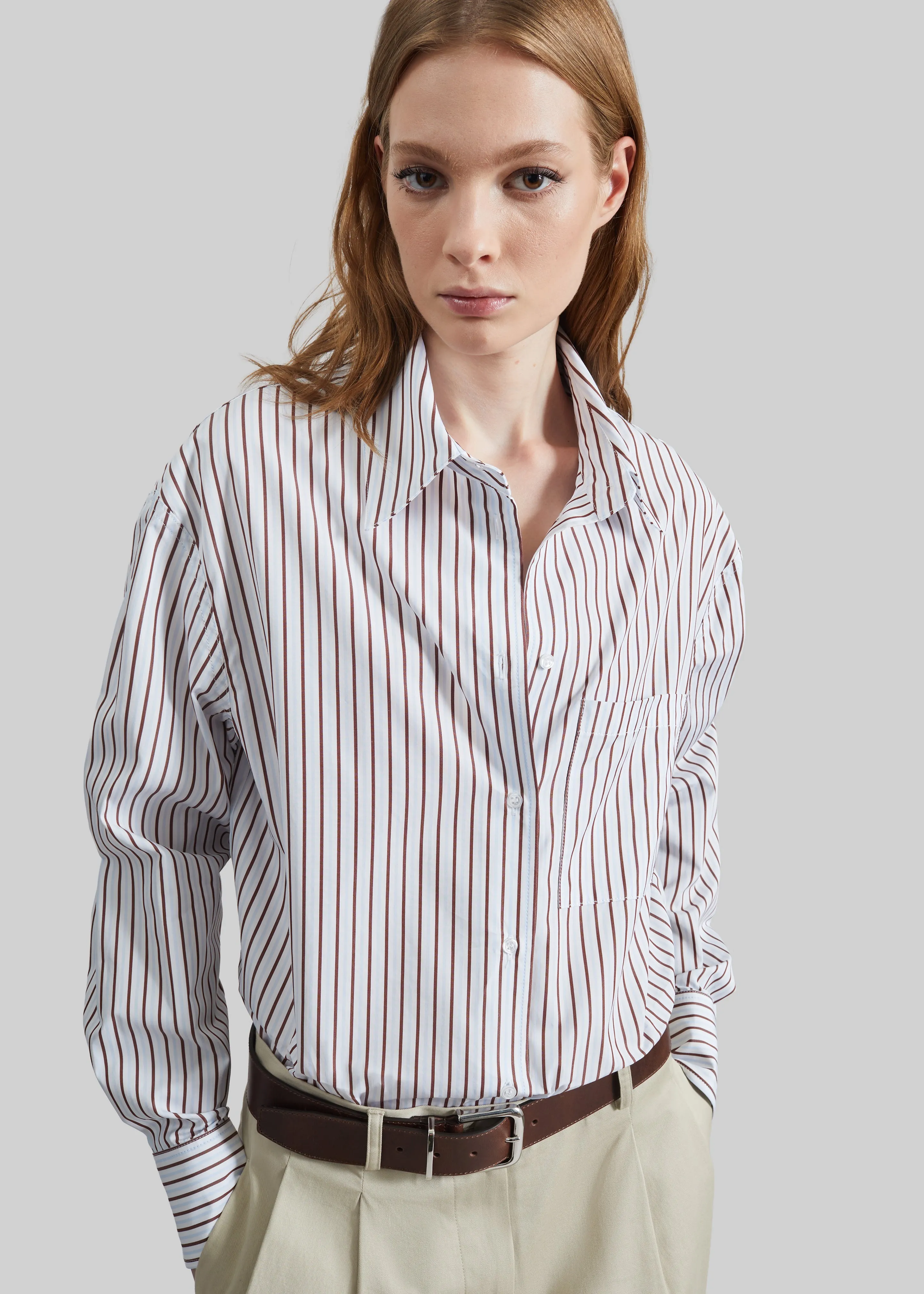 Loulou de Saison Maud Oversized Cotton Poplin Shirt - Dark Red/Light Blue sold by Frankie Shop product image thumbnail 4