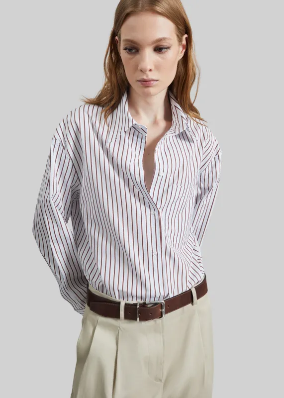 Loulou de Saison Maud Oversized Cotton Poplin Shirt - Dark Red/Light Blue made by Loulou De Saison