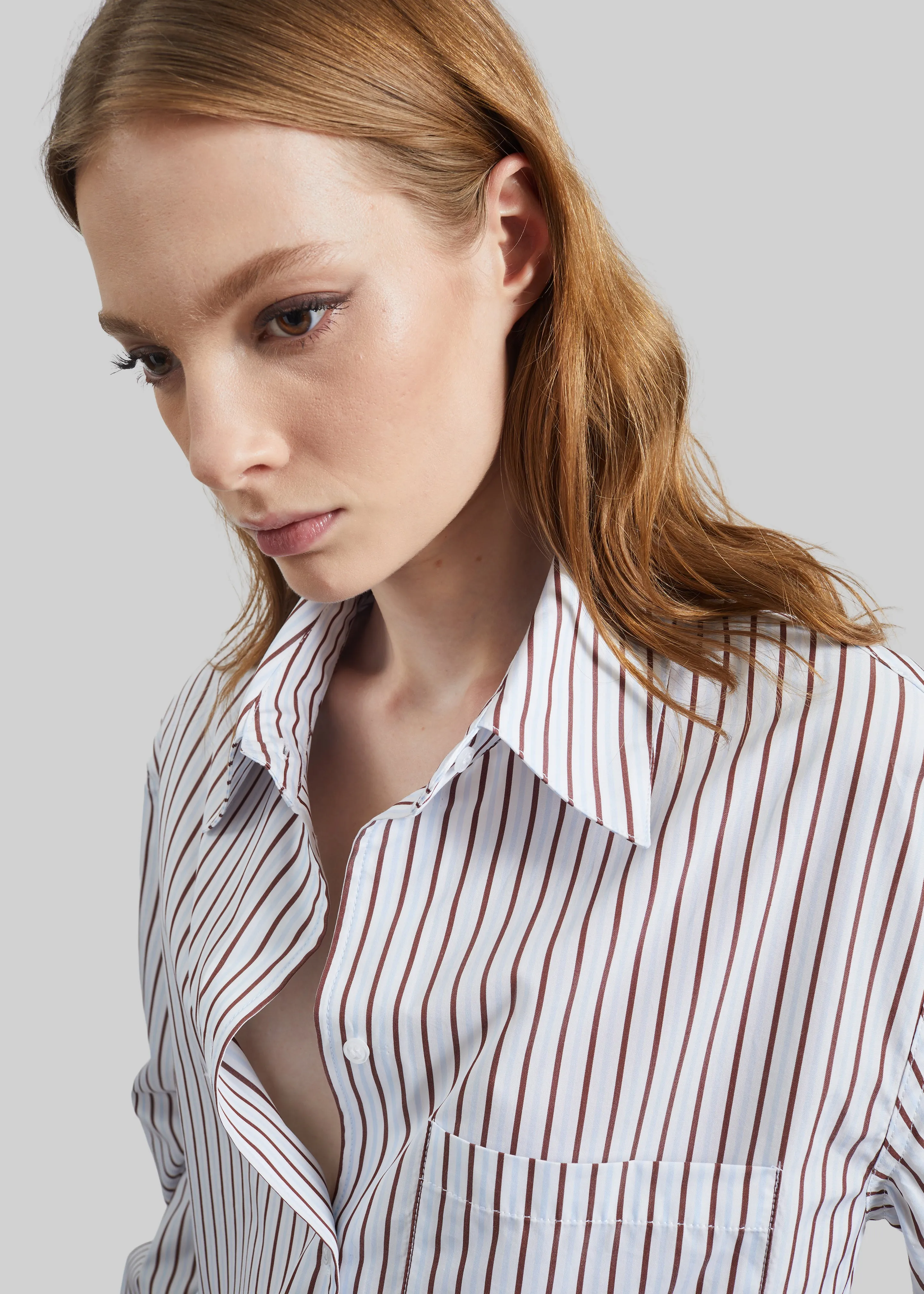 Loulou de Saison Maud Oversized Cotton Poplin Shirt - Dark Red/Light Blue sold by Frankie Shop product image thumbnail 3