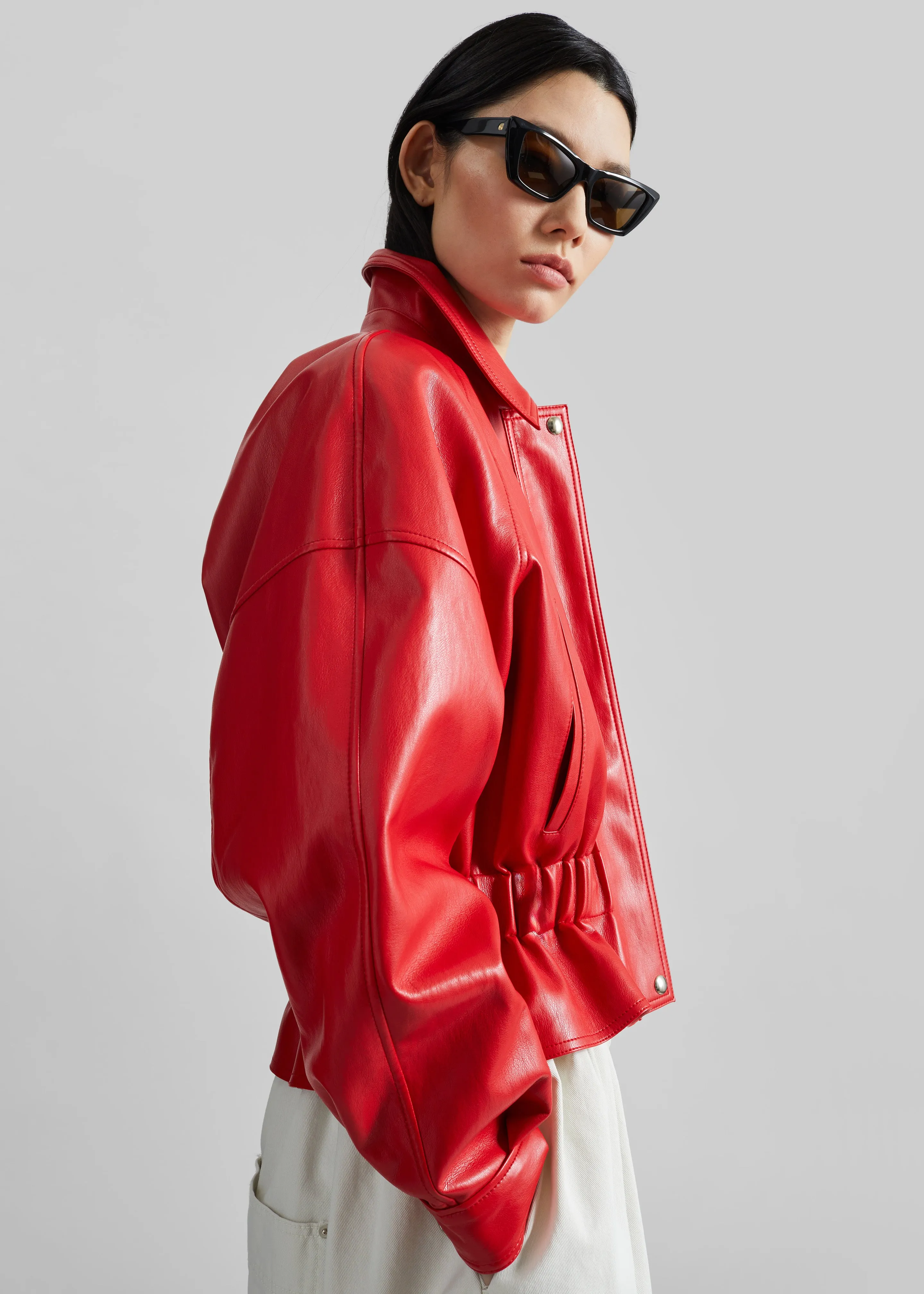 Kalsta Faux Leather Peplum Jacket - Red sold by Frankie Shop product image thumbnail 3