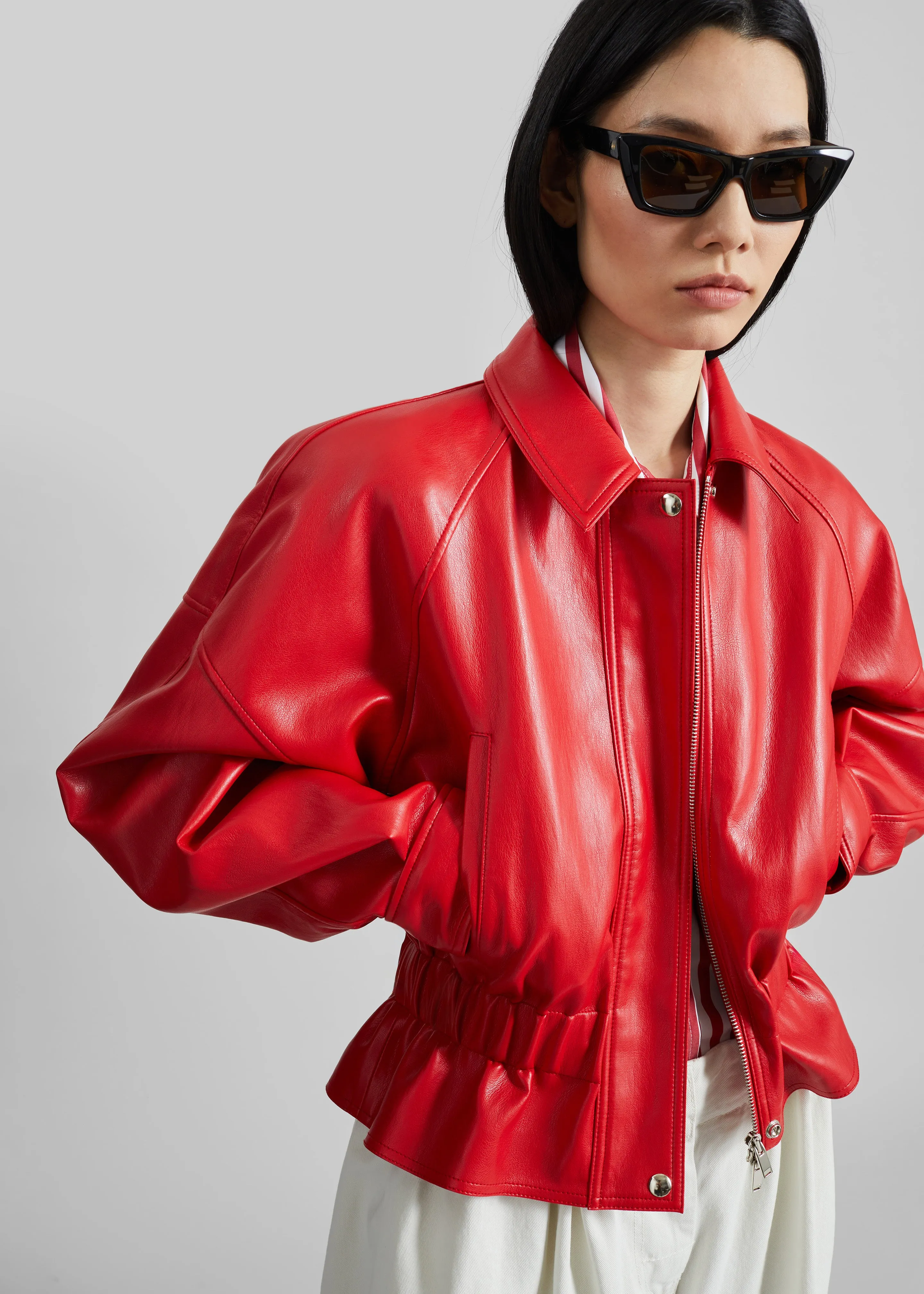 Kalsta Faux Leather Peplum Jacket - Red sold by Frankie Shop product image thumbnail 2