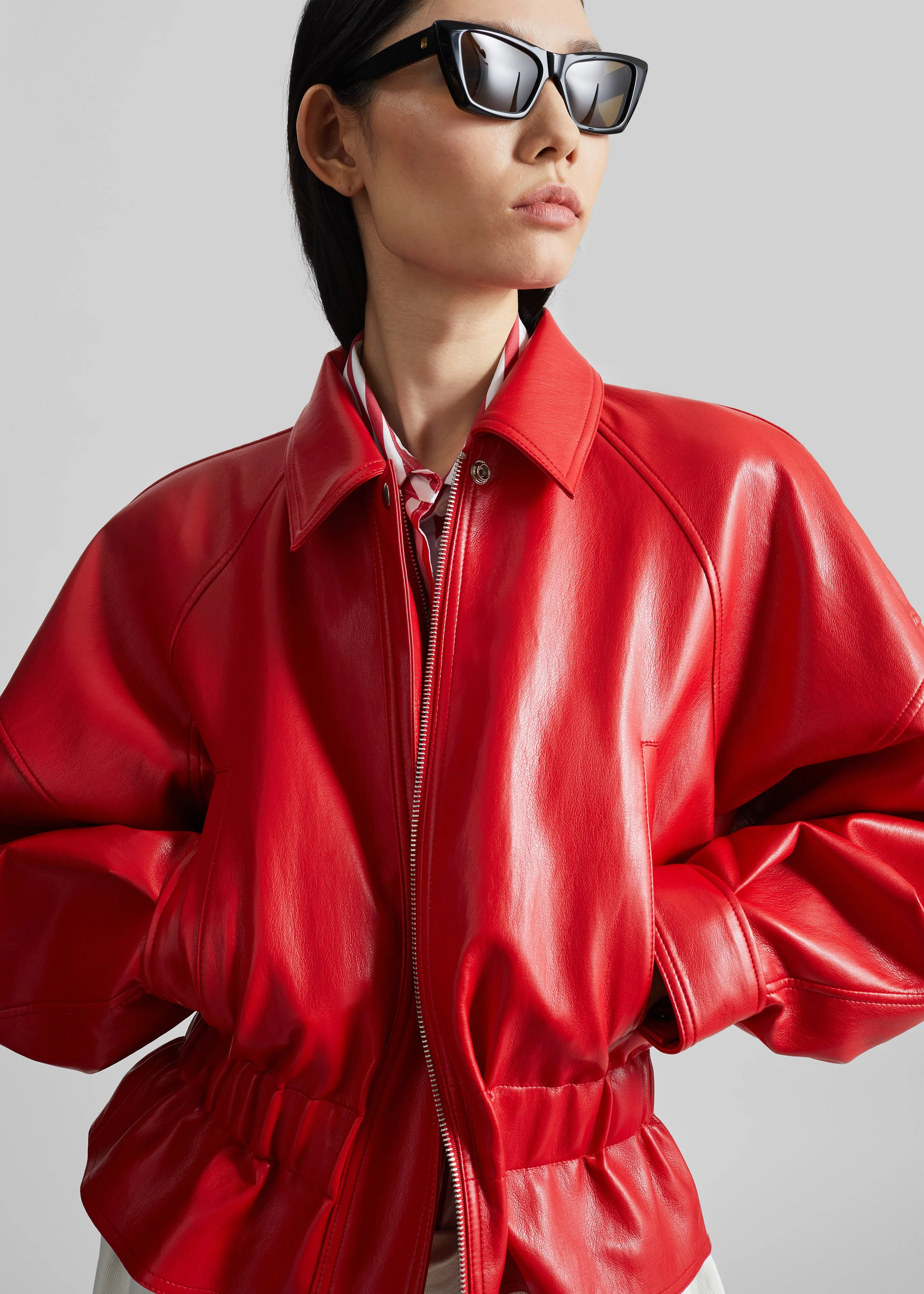 Kalsta Faux Leather Peplum Jacket - Red sold by Frankie Shop